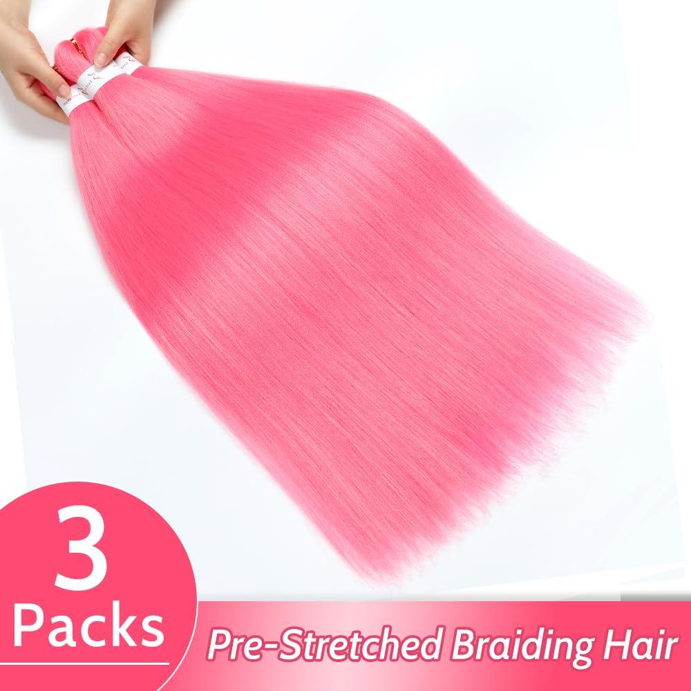 imageBraiding Hair Pre Stretched 24 inch 8 Packs Natural Black Easy Braid Synthetic Professional Soft Yaki TextureNo Itch Hot Water Setting Hair Extensions for Braids 24in1BPink