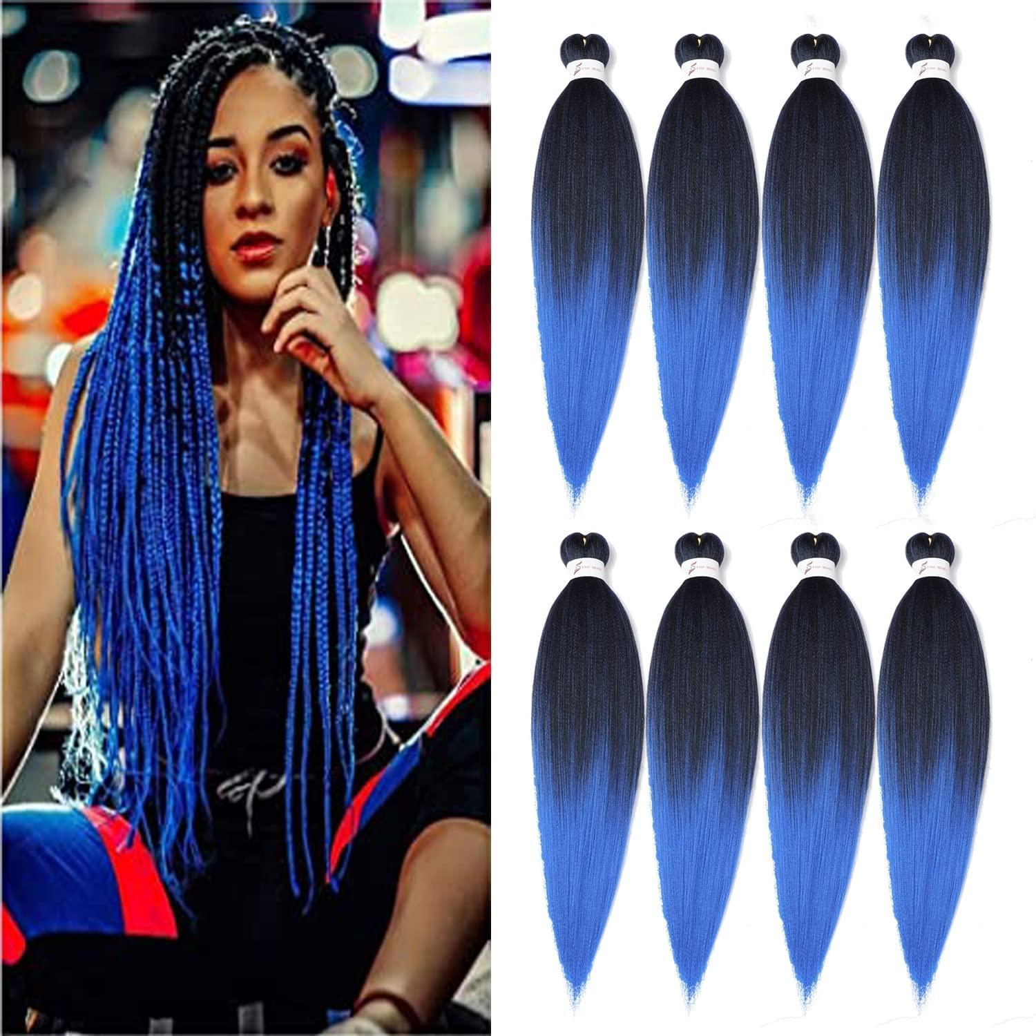 imageBraiding Hair Pre Stretched 24 inch 8 Packs Natural Black Easy Braid Synthetic Professional Soft Yaki TextureNo Itch Hot Water Setting Hair Extensions for Braids 24in1B1BBlue