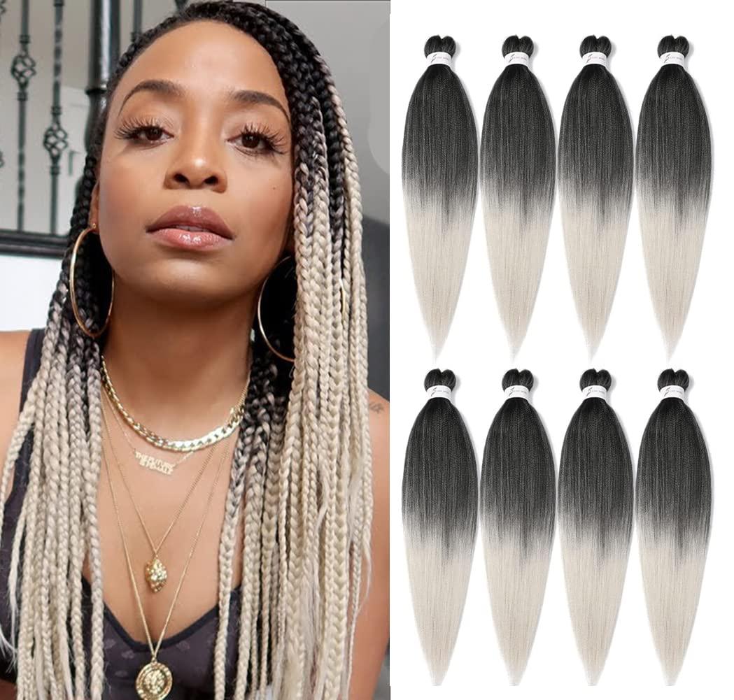 imageBraiding Hair Pre Stretched 24 inch 8 Packs Natural Black Easy Braid Synthetic Professional Soft Yaki TextureNo Itch Hot Water Setting Hair Extensions for Braids 24in1B1BSilver