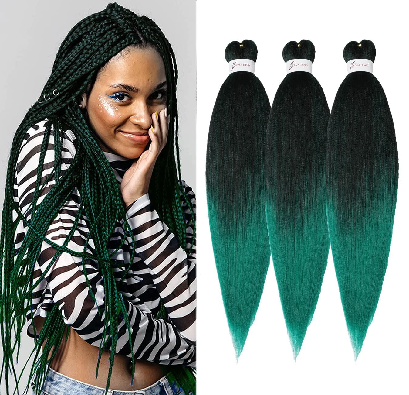 imageBraiding Hair Pre Stretched 24 inch 8 Packs Natural Black Easy Braid Synthetic Professional Soft Yaki TextureNo Itch Hot Water Setting Hair Extensions for Braids 24in1B1BGreen