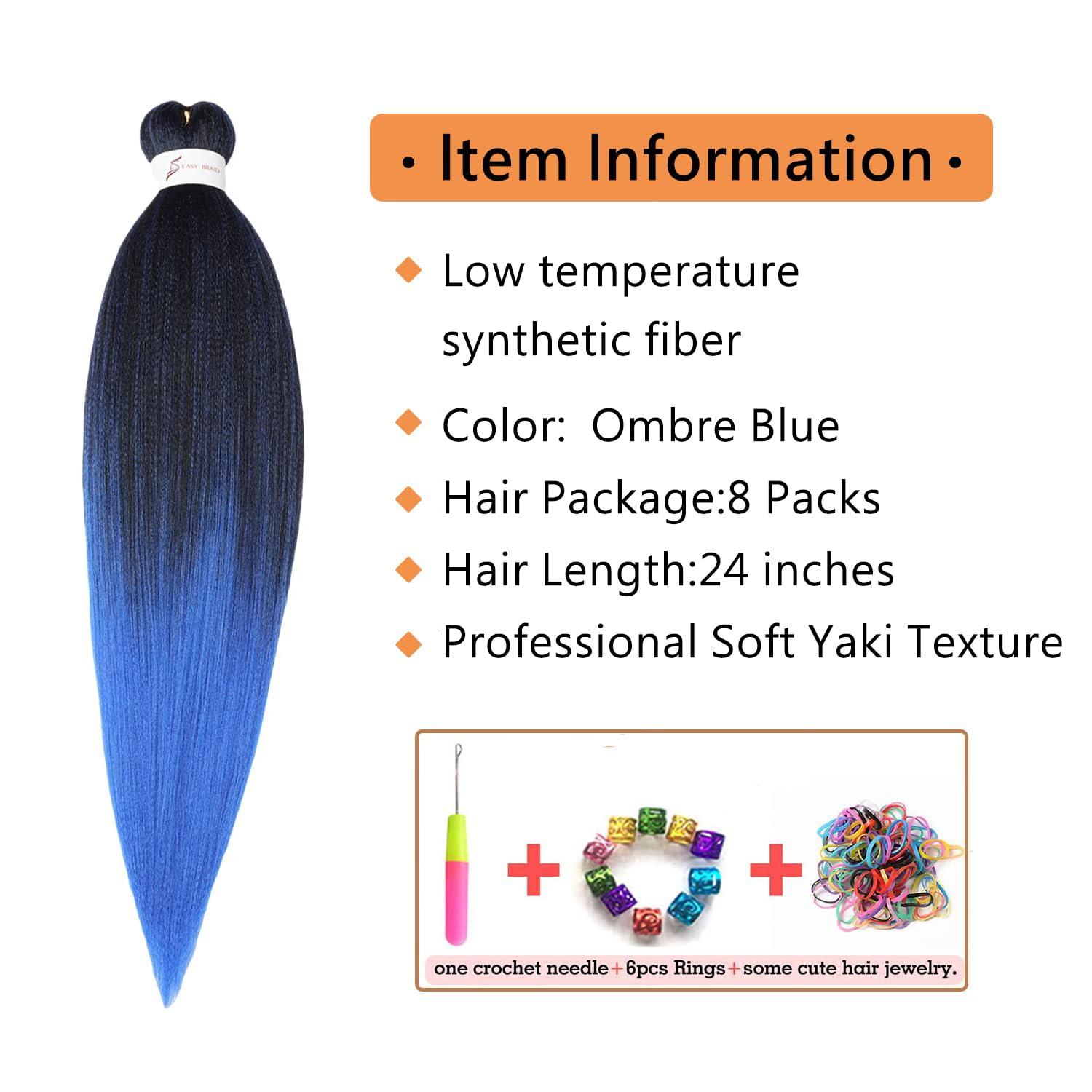 imageBraiding Hair Pre Stretched 24 inch 8 Packs Natural Black Easy Braid Synthetic Professional Soft Yaki TextureNo Itch Hot Water Setting Hair Extensions for Braids 24in1B1BBlue