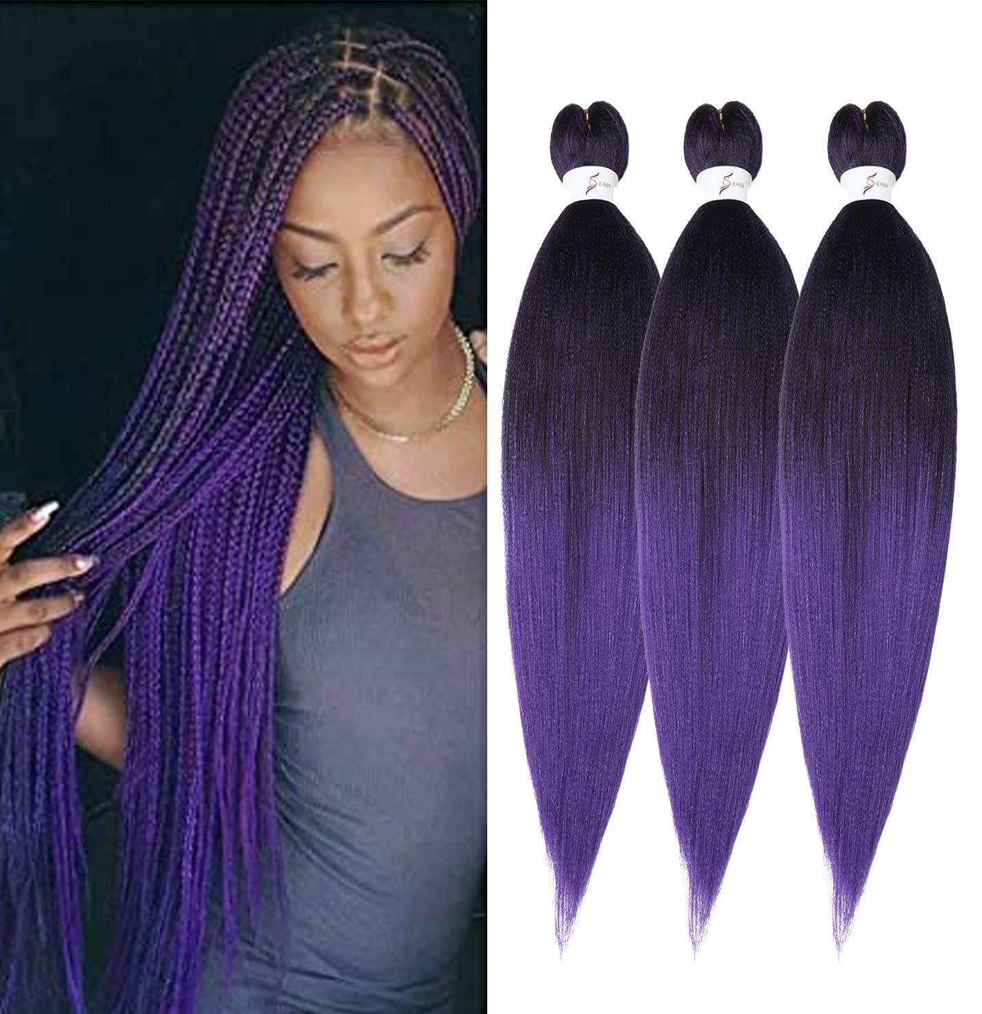 imageBraiding Hair Pre Stretched 24 inch 8 Packs Natural Black Easy Braid Synthetic Professional Soft Yaki TextureNo Itch Hot Water Setting Hair Extensions for Braids 24in1B1BPurple