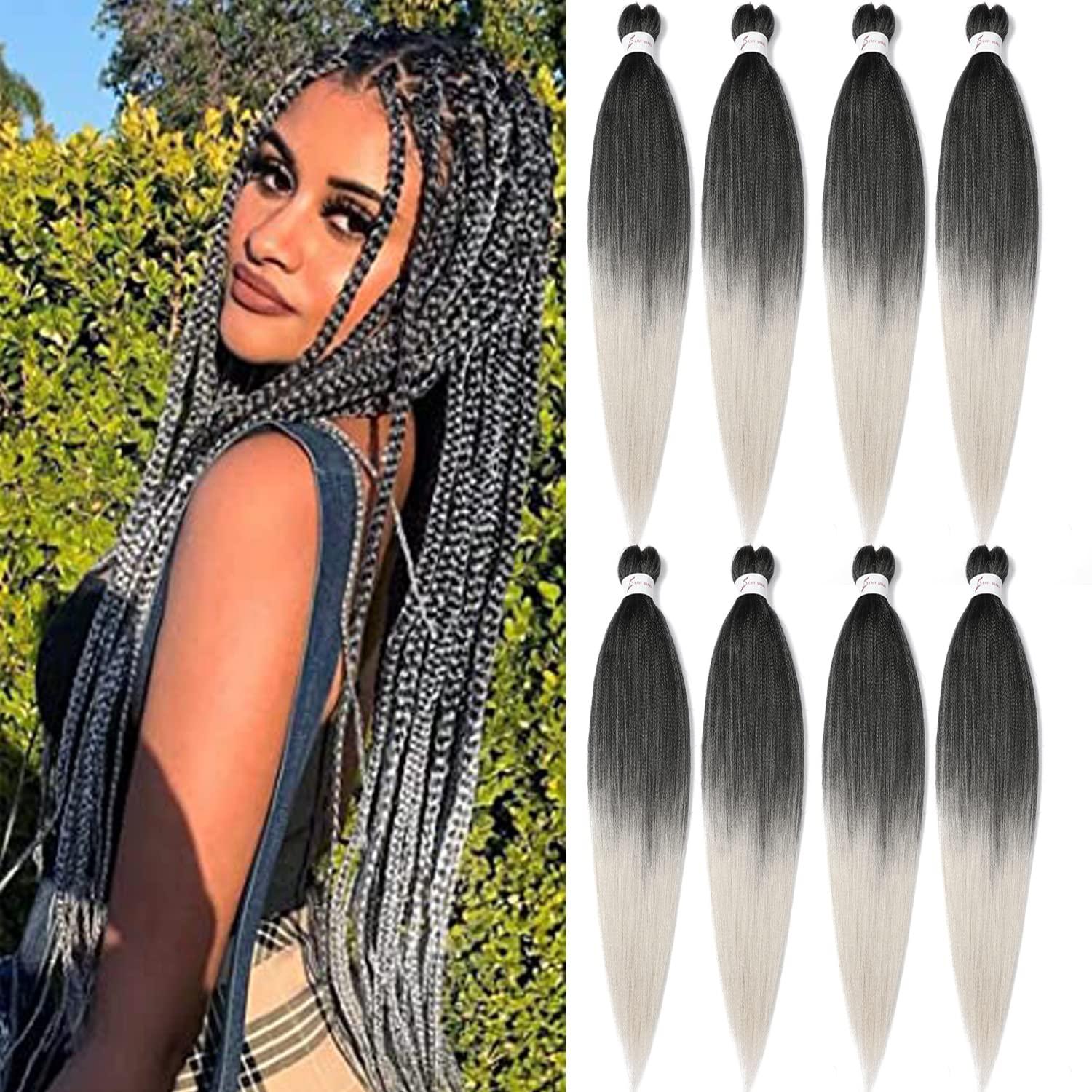 imageBraiding Hair Pre Stretched 24 inch 8 Packs Natural Black Easy Braid Synthetic Professional Soft Yaki TextureNo Itch Hot Water Setting Hair Extensions for Braids 24in1B1BSilver