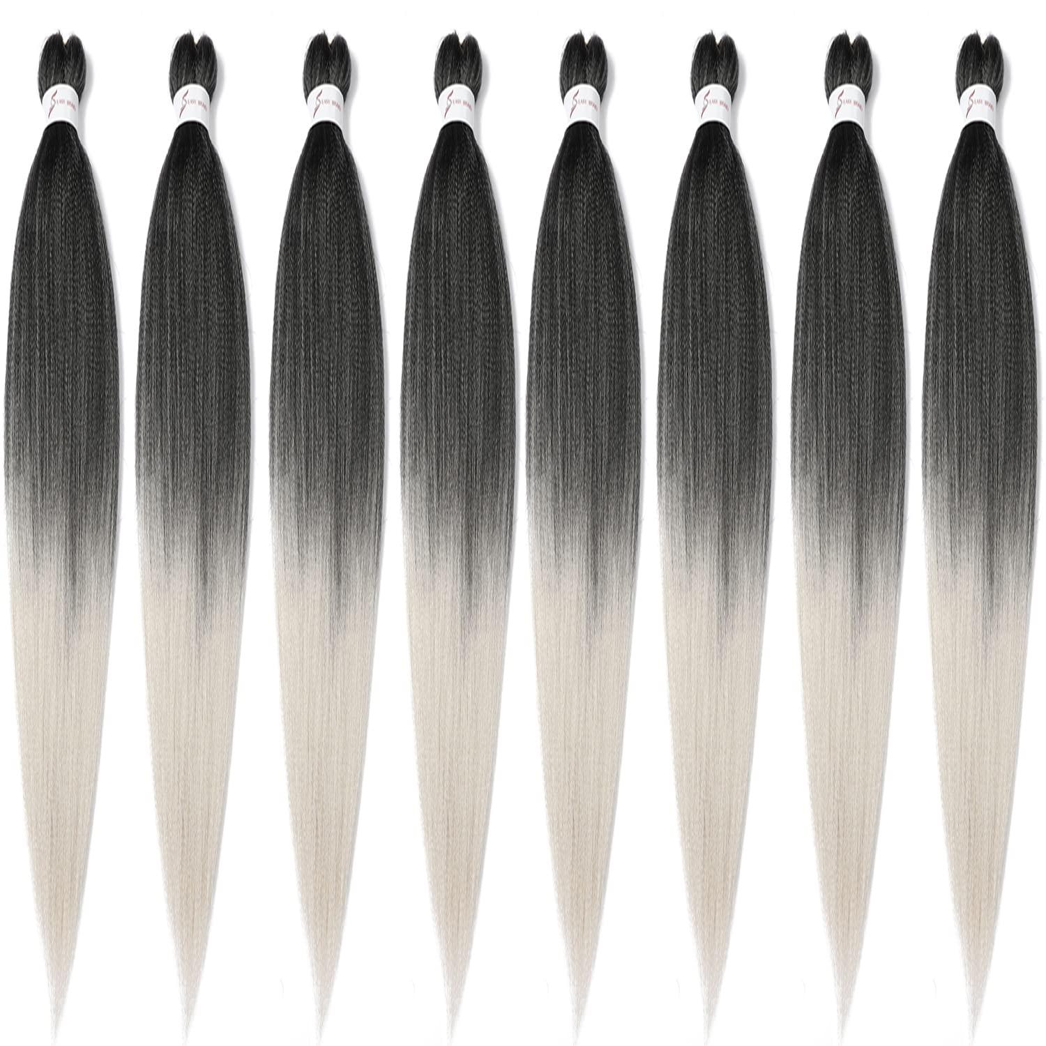 imageBraiding Hair Pre Stretched 24 inch 8 Packs Natural Black Easy Braid Synthetic Professional Soft Yaki TextureNo Itch Hot Water Setting Hair Extensions for Braids 24in1B1BSilver