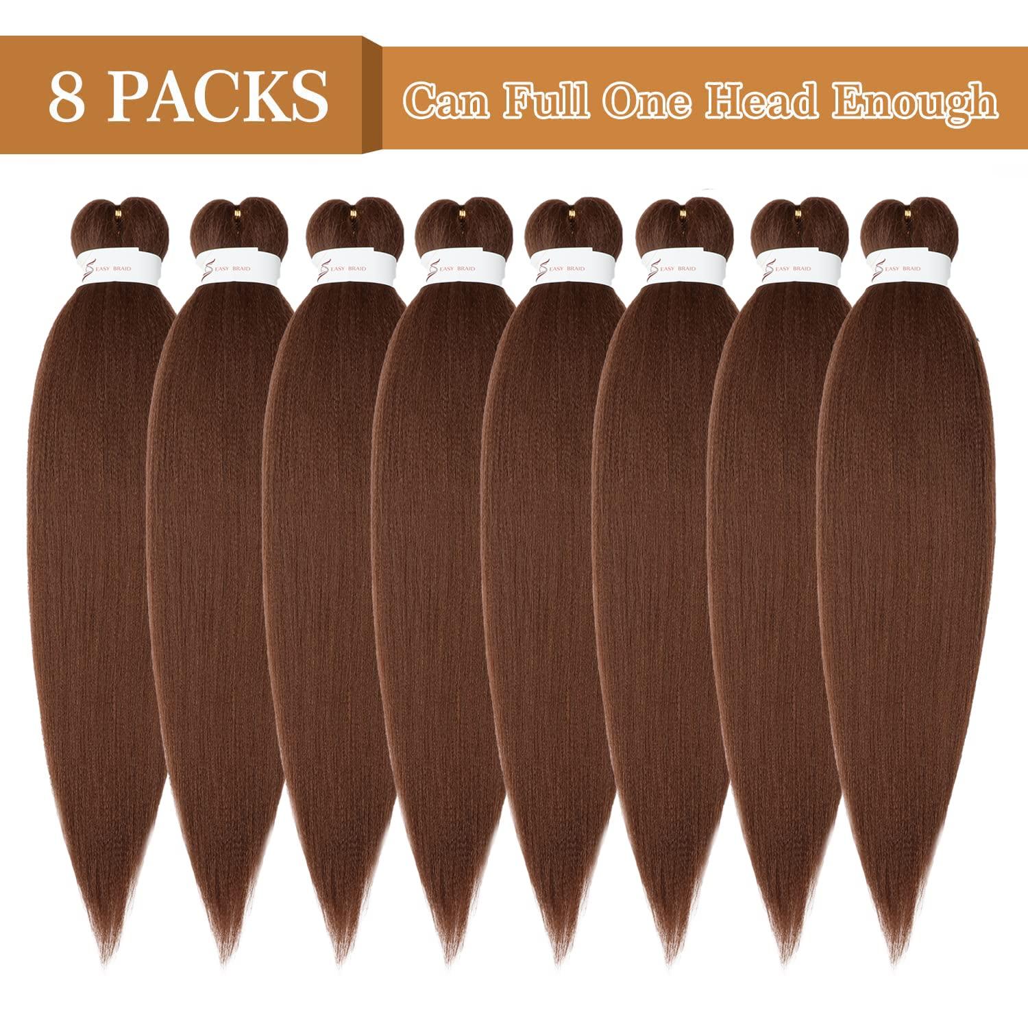 imageBraiding Hair Pre Stretched 24 inch 8 Packs Natural Black Easy Braid Synthetic Professional Soft Yaki TextureNo Itch Hot Water Setting Hair Extensions for Braids 24in1B30