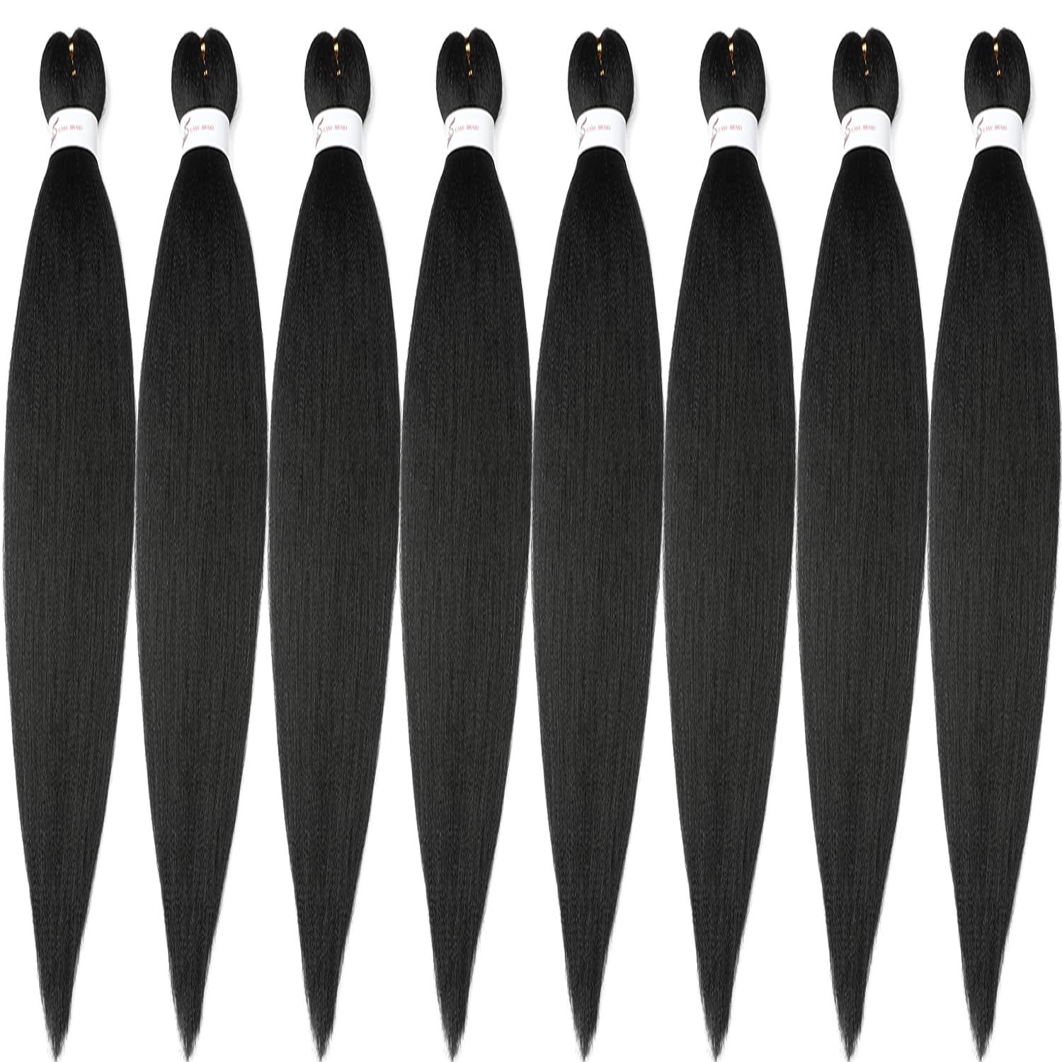 imageBraiding Hair Pre Stretched 24 inch 8 Packs Natural Black Easy Braid Synthetic Professional Soft Yaki TextureNo Itch Hot Water Setting Hair Extensions for Braids 24in1B1B