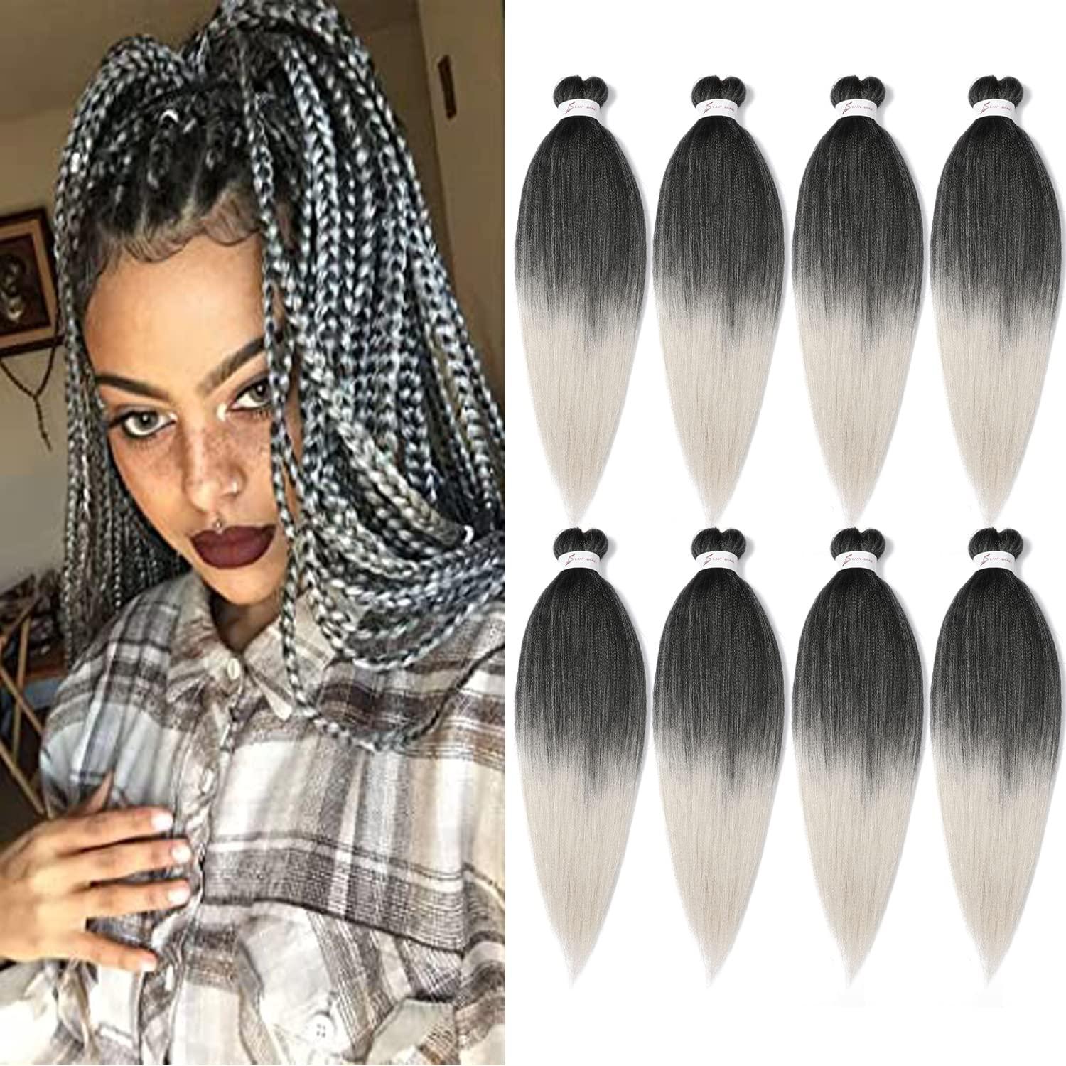 imageBraiding Hair Pre Stretched 24 inch 8 Packs Natural Black Easy Braid Synthetic Professional Soft Yaki TextureNo Itch Hot Water Setting Hair Extensions for Braids 24in1B1BSilver