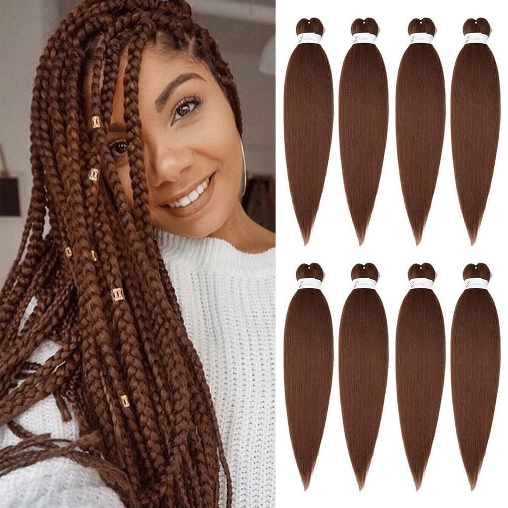 imageBraiding Hair Pre Stretched 24 inch 8 Packs Natural Black Easy Braid Synthetic Professional Soft Yaki TextureNo Itch Hot Water Setting Hair Extensions for Braids 24in1B30