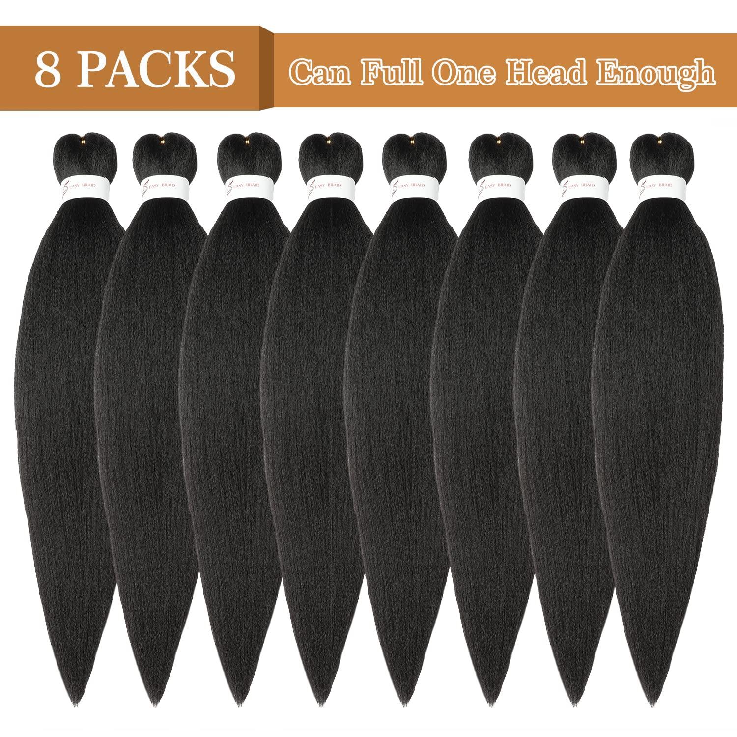 imageBraiding Hair Pre Stretched 24 inch 8 Packs Natural Black Easy Braid Synthetic Professional Soft Yaki TextureNo Itch Hot Water Setting Hair Extensions for Braids 24in1B2