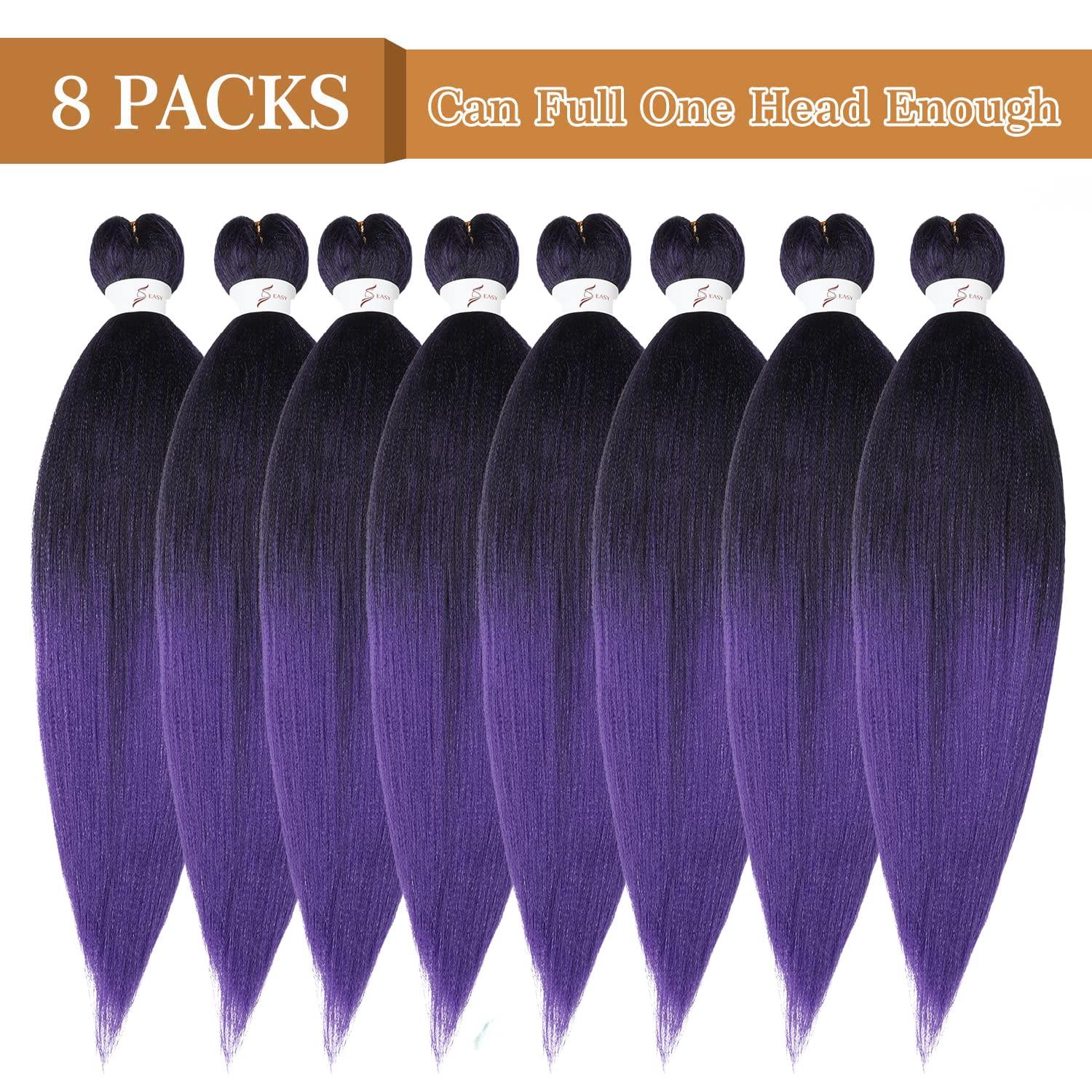 imageBraiding Hair Pre Stretched 24 inch 8 Packs Natural Black Easy Braid Synthetic Professional Soft Yaki TextureNo Itch Hot Water Setting Hair Extensions for Braids 24in1B1BPurple