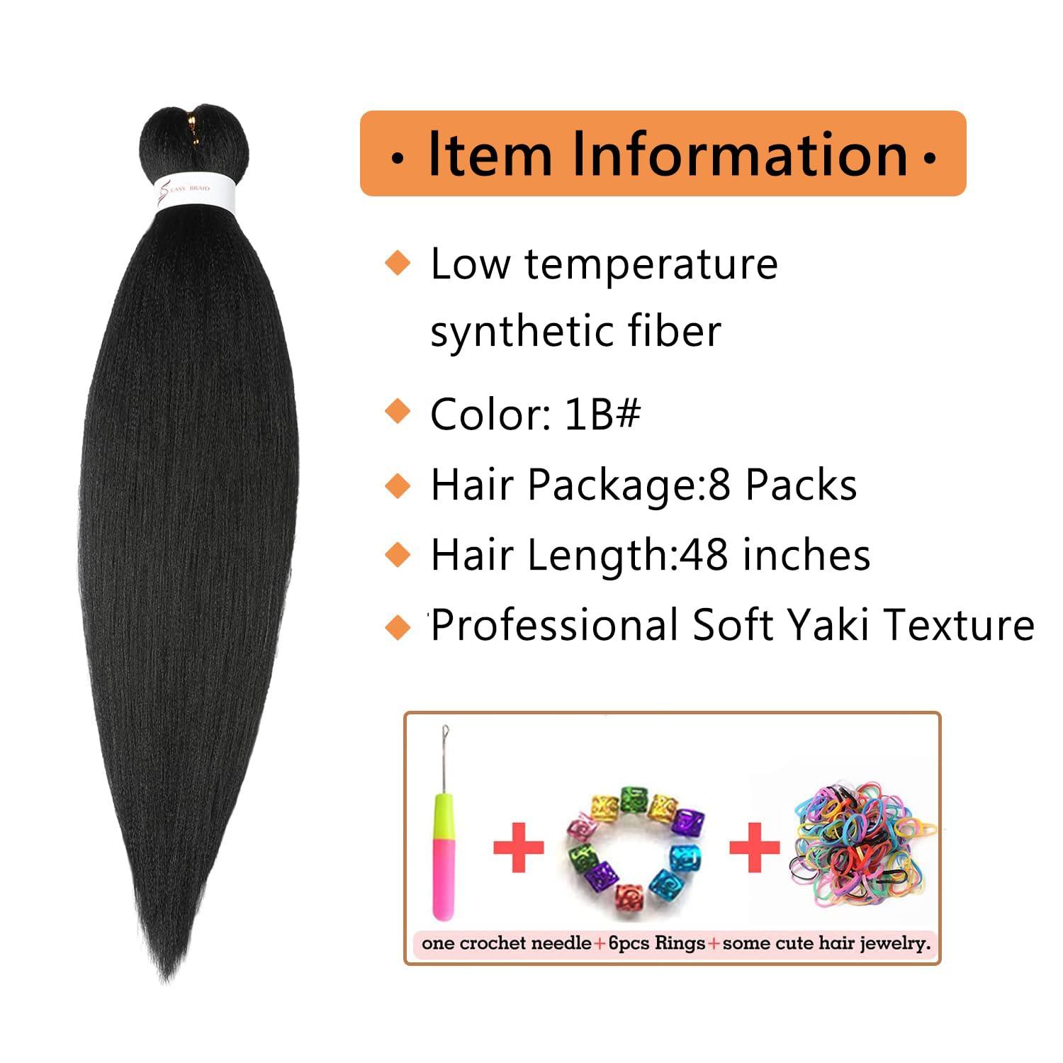 imageBraiding Hair Pre Stretched 24 inch 8 Packs Natural Black Easy Braid Synthetic Professional Soft Yaki TextureNo Itch Hot Water Setting Hair Extensions for Braids 24in1B1B