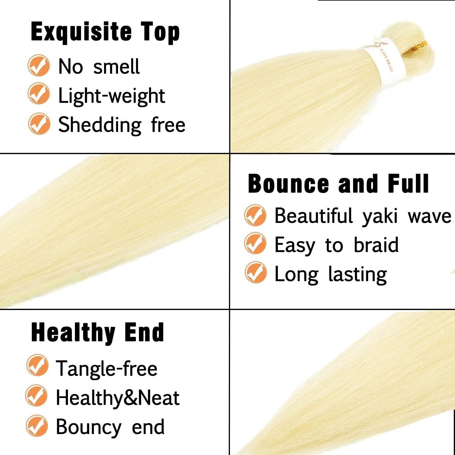 imageBraiding Hair Pre Stretched 24 inch 8 Packs Natural Black Easy Braid Synthetic Professional Soft Yaki TextureNo Itch Hot Water Setting Hair Extensions for Braids 24in1B613