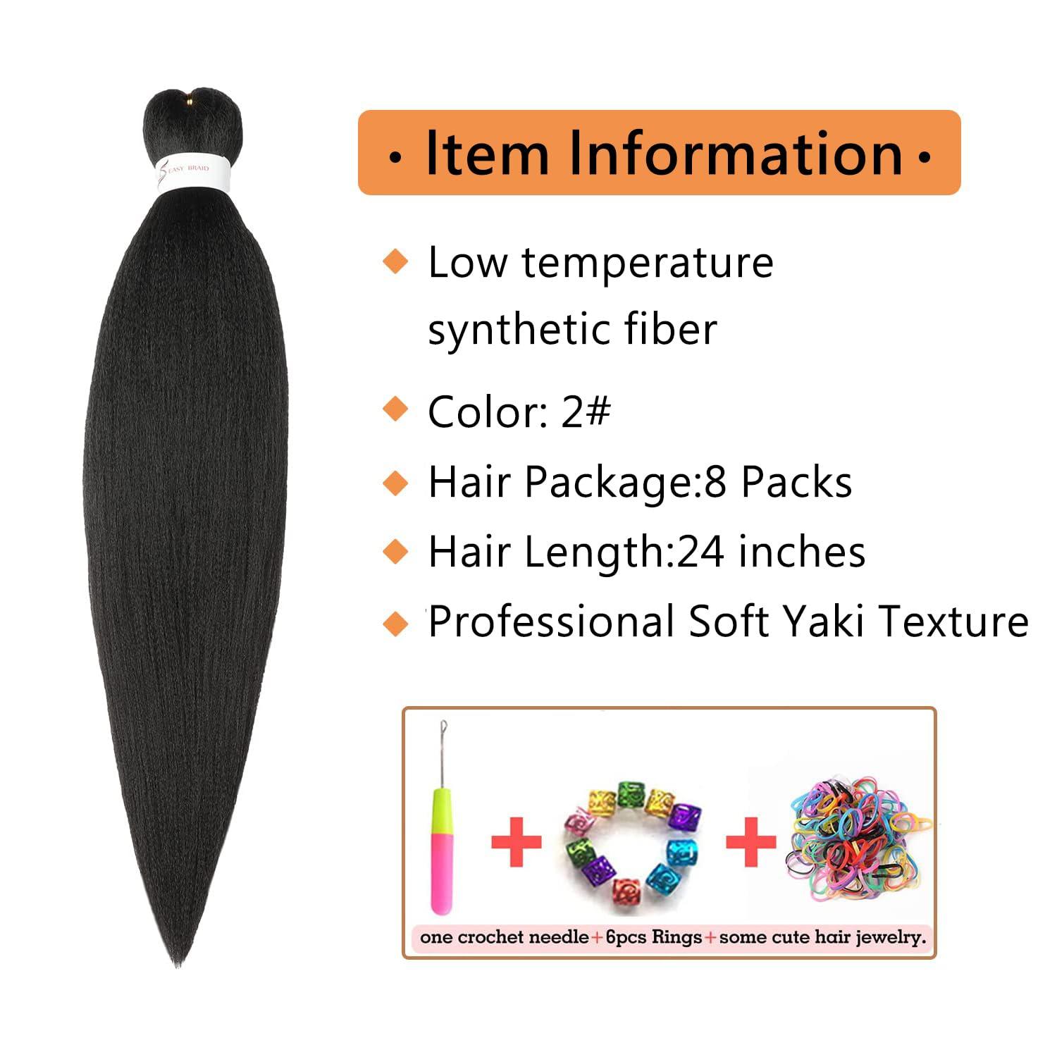 imageBraiding Hair Pre Stretched 24 inch 8 Packs Natural Black Easy Braid Synthetic Professional Soft Yaki TextureNo Itch Hot Water Setting Hair Extensions for Braids 24in1B2