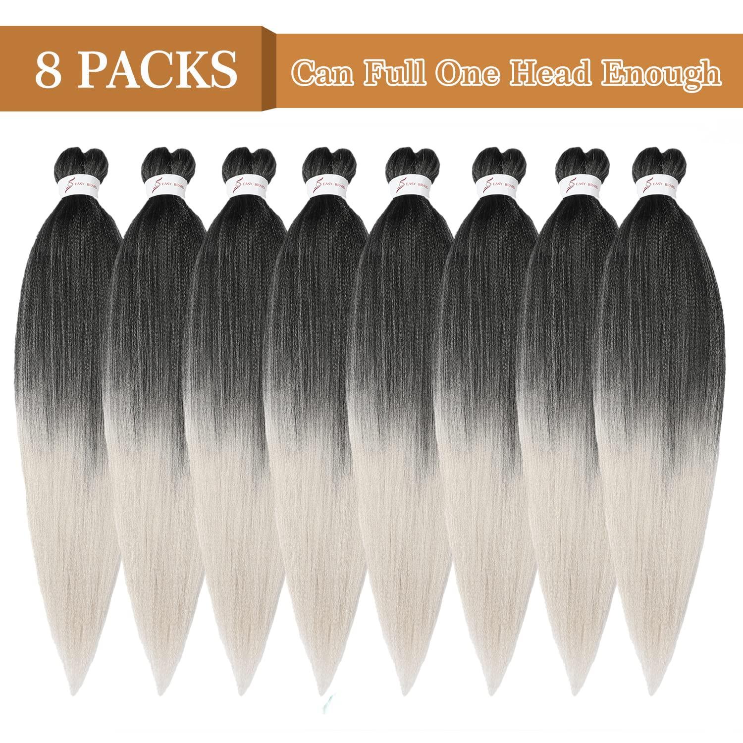 imageBraiding Hair Pre Stretched 24 inch 8 Packs Natural Black Easy Braid Synthetic Professional Soft Yaki TextureNo Itch Hot Water Setting Hair Extensions for Braids 24in1B1BSilver