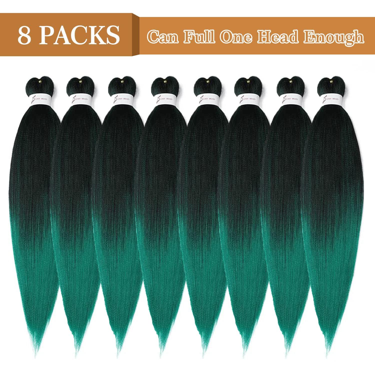 imageBraiding Hair Pre Stretched 24 inch 8 Packs Natural Black Easy Braid Synthetic Professional Soft Yaki TextureNo Itch Hot Water Setting Hair Extensions for Braids 24in1B1BGreen