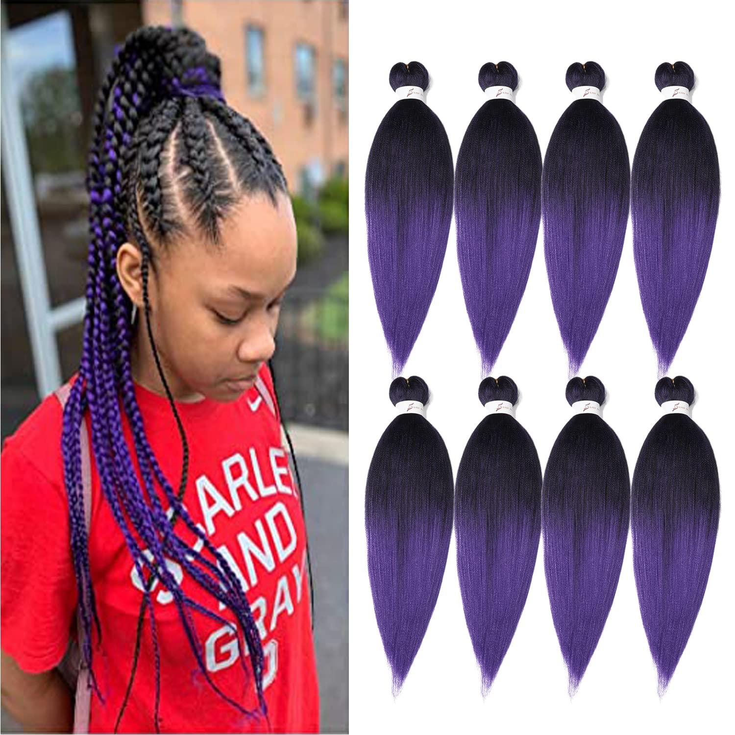 imageBraiding Hair Pre Stretched 24 inch 8 Packs Natural Black Easy Braid Synthetic Professional Soft Yaki TextureNo Itch Hot Water Setting Hair Extensions for Braids 24in1B1BPurple