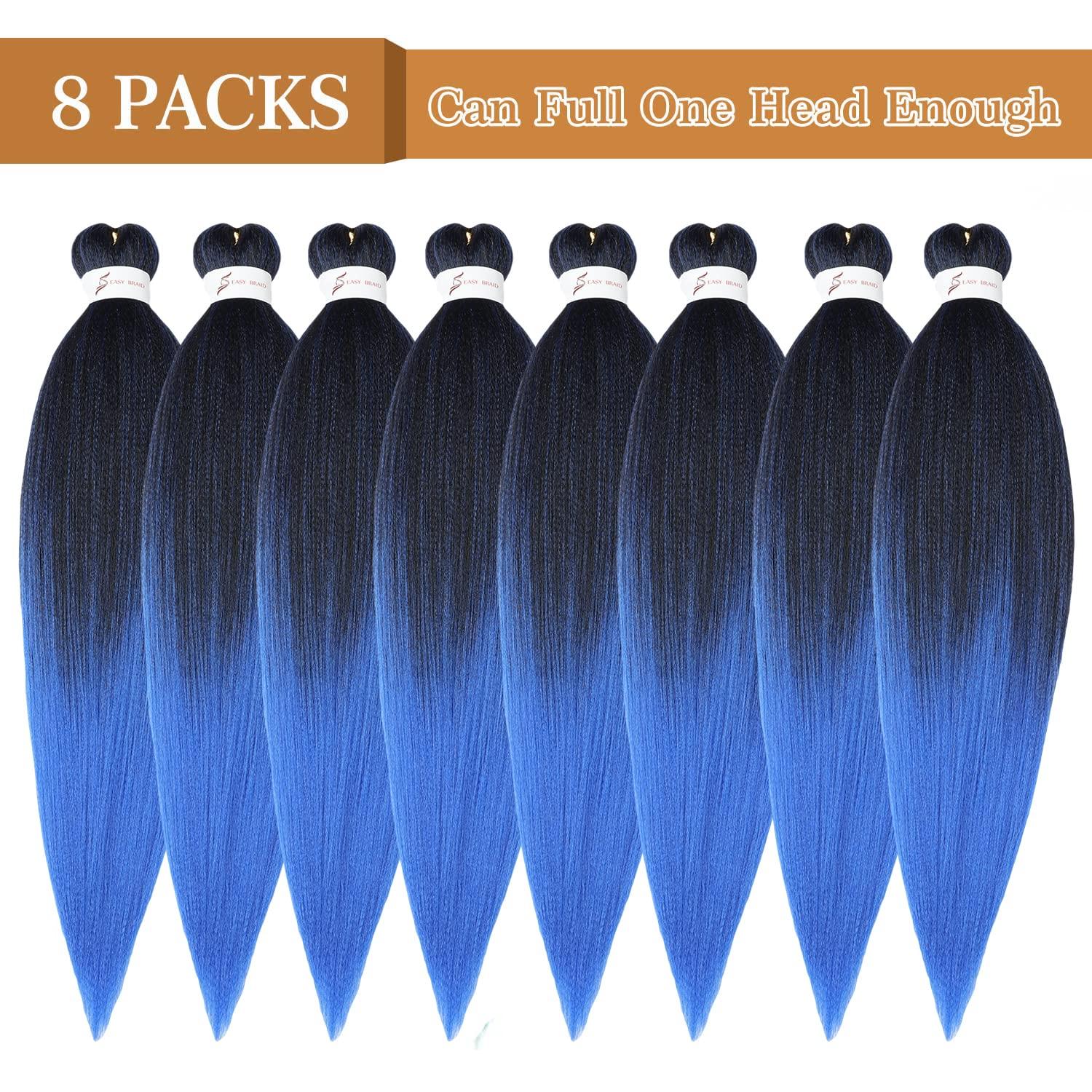 imageBraiding Hair Pre Stretched 24 inch 8 Packs Natural Black Easy Braid Synthetic Professional Soft Yaki TextureNo Itch Hot Water Setting Hair Extensions for Braids 24in1B1BBlue