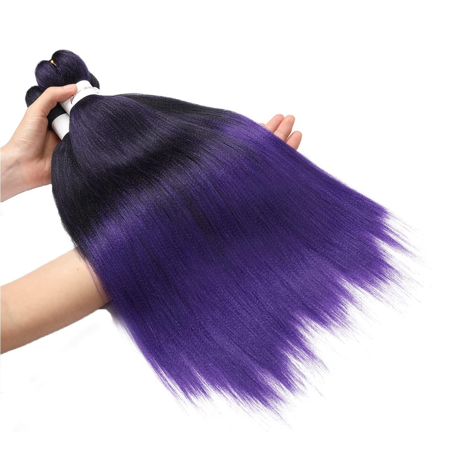 imageBraiding Hair Pre Stretched 24 inch 8 Packs Natural Black Easy Braid Synthetic Professional Soft Yaki TextureNo Itch Hot Water Setting Hair Extensions for Braids 24in1B1BPurple