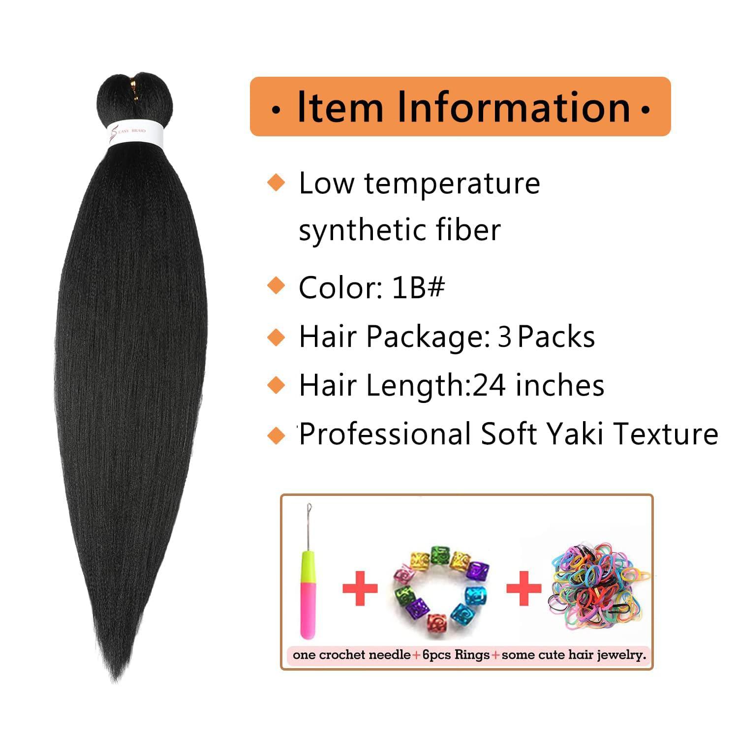 imageBraiding Hair Pre Stretched 24 inch 8 Packs Natural Black Easy Braid Synthetic Professional Soft Yaki TextureNo Itch Hot Water Setting Hair Extensions for Braids 24in1B1B