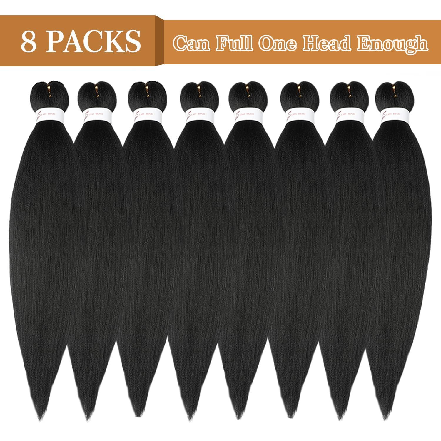 imageBraiding Hair Pre Stretched 24 inch 8 Packs Natural Black Easy Braid Synthetic Professional Soft Yaki TextureNo Itch Hot Water Setting Hair Extensions for Braids 24in1B1B