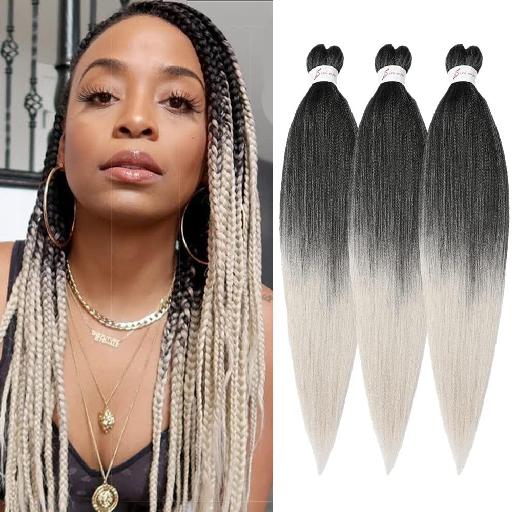 imageBraiding Hair Pre Stretched 24 inch 8 Packs Natural Black Easy Braid Synthetic Professional Soft Yaki TextureNo Itch Hot Water Setting Hair Extensions for Braids 24in1B1BSilver