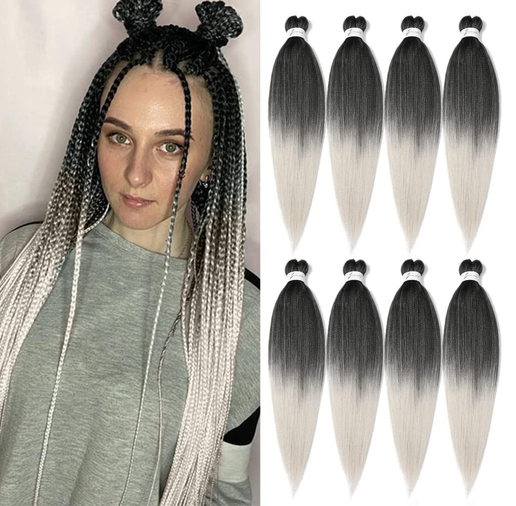 imageBraiding Hair Pre Stretched 24 inch 8 Packs Natural Black Easy Braid Synthetic Professional Soft Yaki TextureNo Itch Hot Water Setting Hair Extensions for Braids 24in1B1BSilver