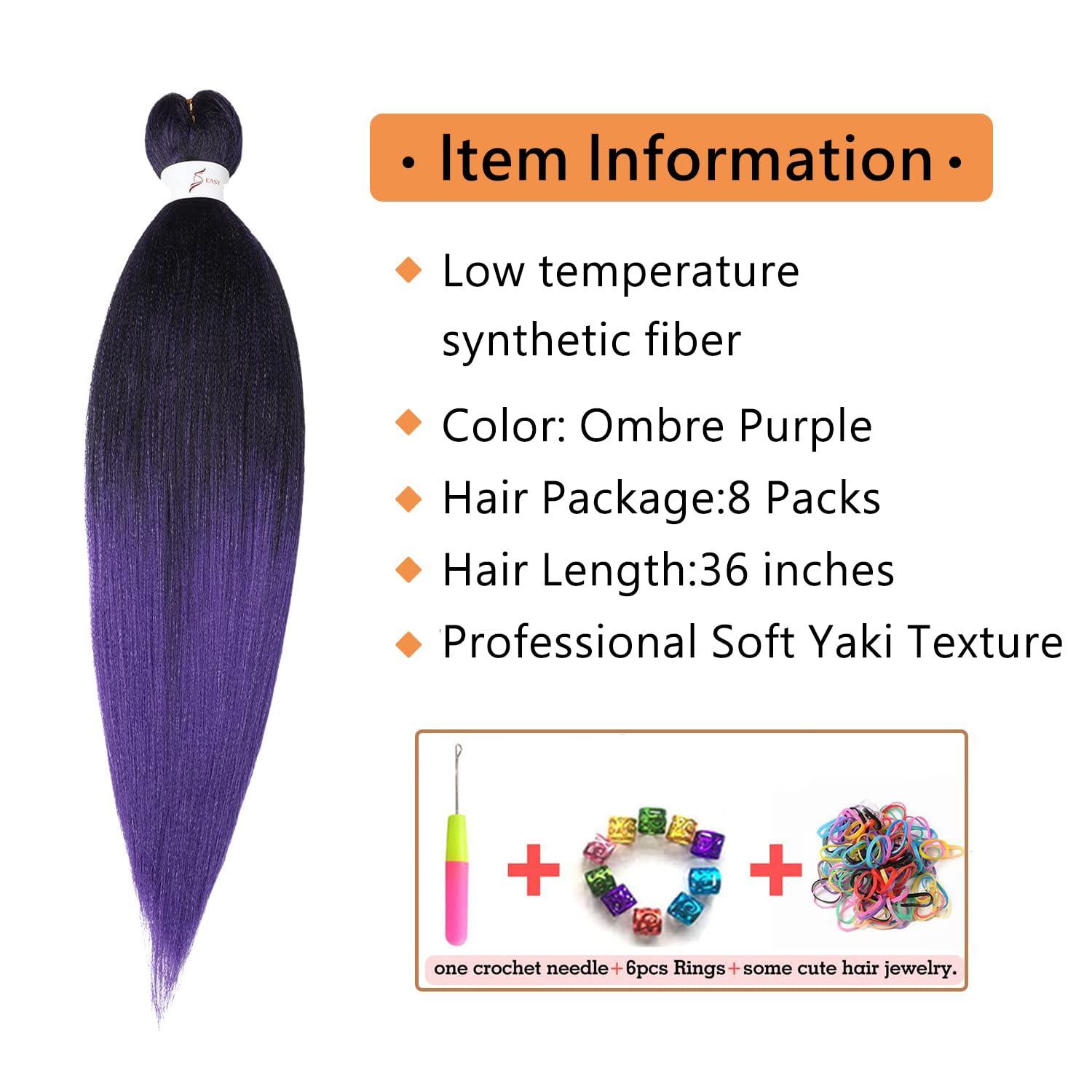 imageBraiding Hair Pre Stretched 24 inch 8 Packs Natural Black Easy Braid Synthetic Professional Soft Yaki TextureNo Itch Hot Water Setting Hair Extensions for Braids 24in1B1BPurple