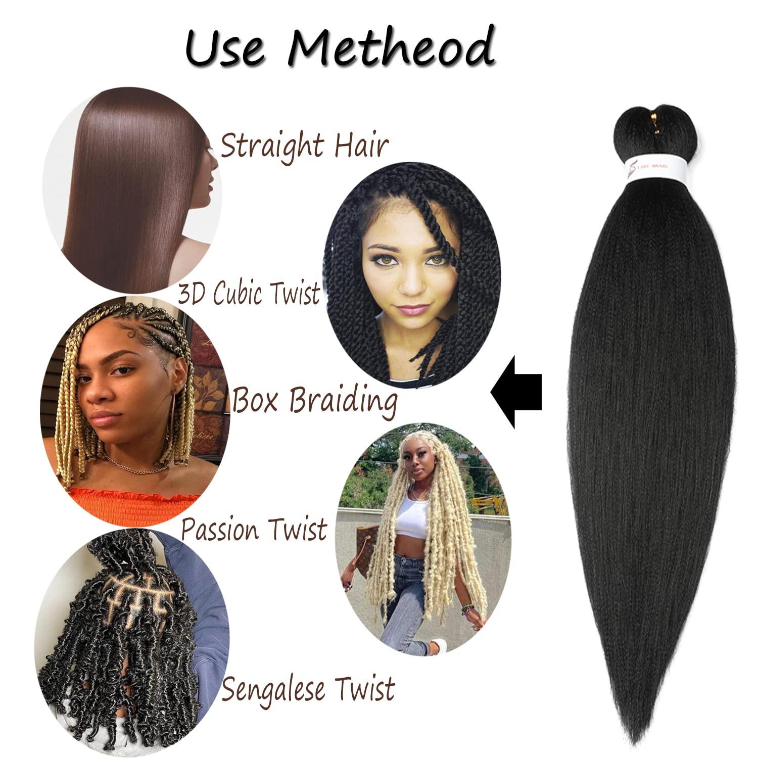 imageBraiding Hair Pre Stretched 24 inch 8 Packs Natural Black Easy Braid Synthetic Professional Soft Yaki TextureNo Itch Hot Water Setting Hair Extensions for Braids 24in1B350