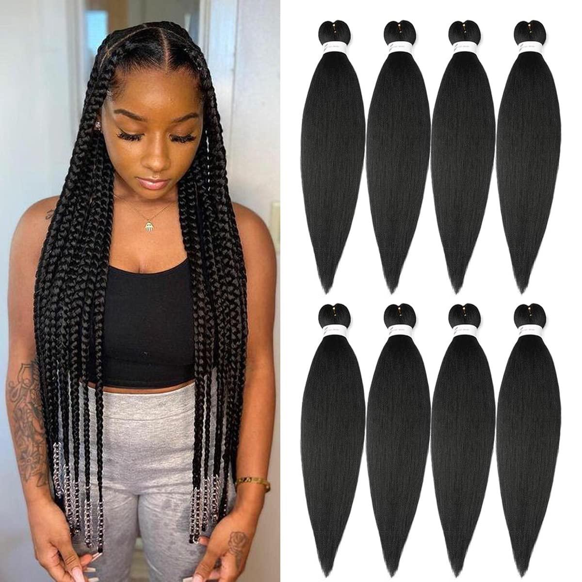 imageBraiding Hair Pre Stretched 24 inch 8 Packs Natural Black Easy Braid Synthetic Professional Soft Yaki TextureNo Itch Hot Water Setting Hair Extensions for Braids 24in1B1B