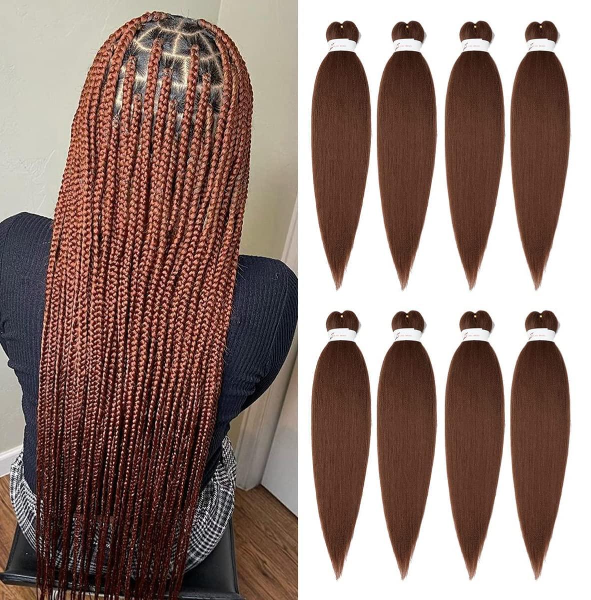imageBraiding Hair Pre Stretched 24 inch 8 Packs Natural Black Easy Braid Synthetic Professional Soft Yaki TextureNo Itch Hot Water Setting Hair Extensions for Braids 24in1B30
