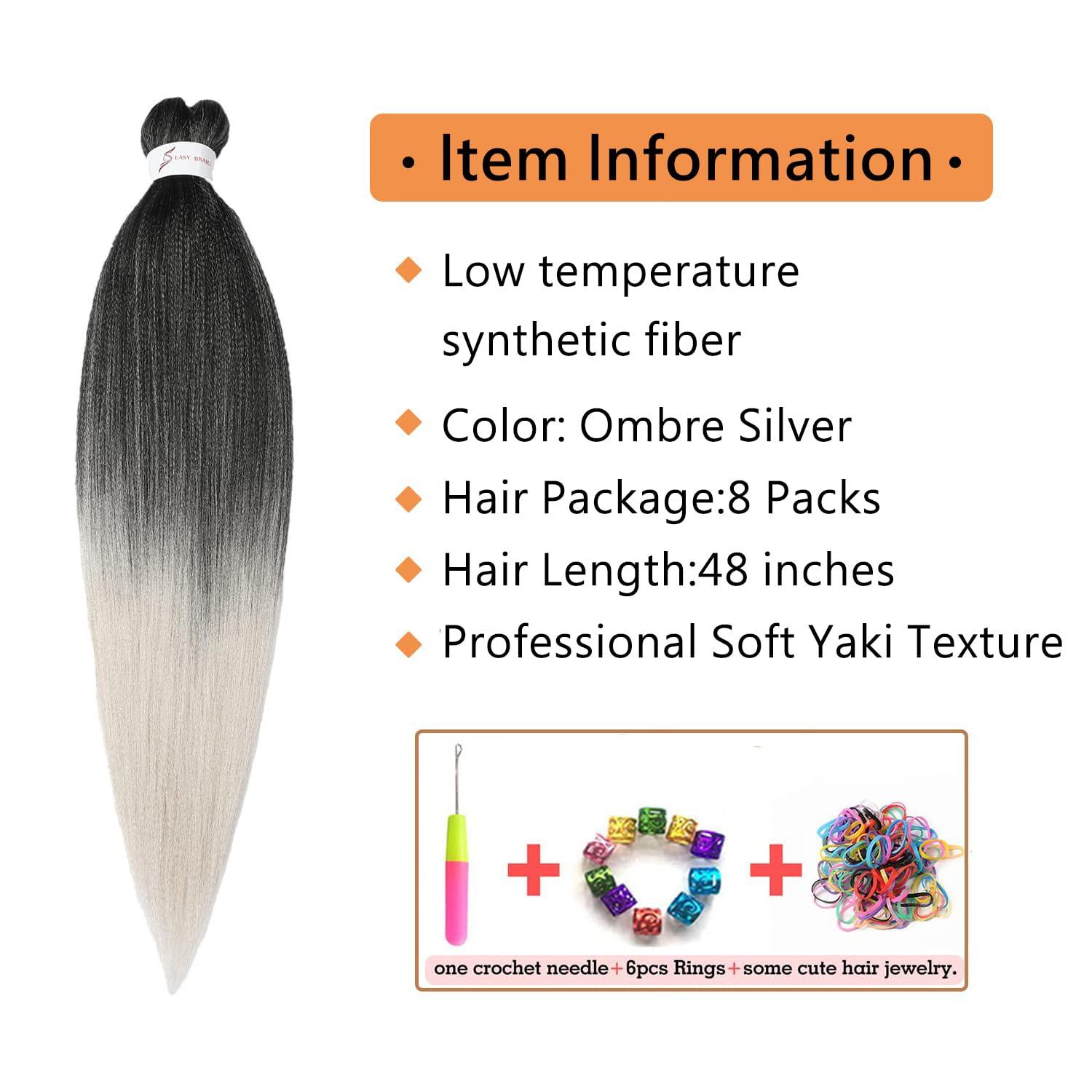 imageBraiding Hair Pre Stretched 24 inch 8 Packs Natural Black Easy Braid Synthetic Professional Soft Yaki TextureNo Itch Hot Water Setting Hair Extensions for Braids 24in1B1BSilver