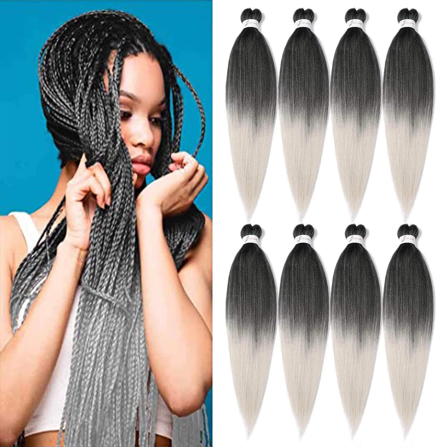 imageBraiding Hair Pre Stretched 24 inch 8 Packs Natural Black Easy Braid Synthetic Professional Soft Yaki TextureNo Itch Hot Water Setting Hair Extensions for Braids 24in1B1BSilver