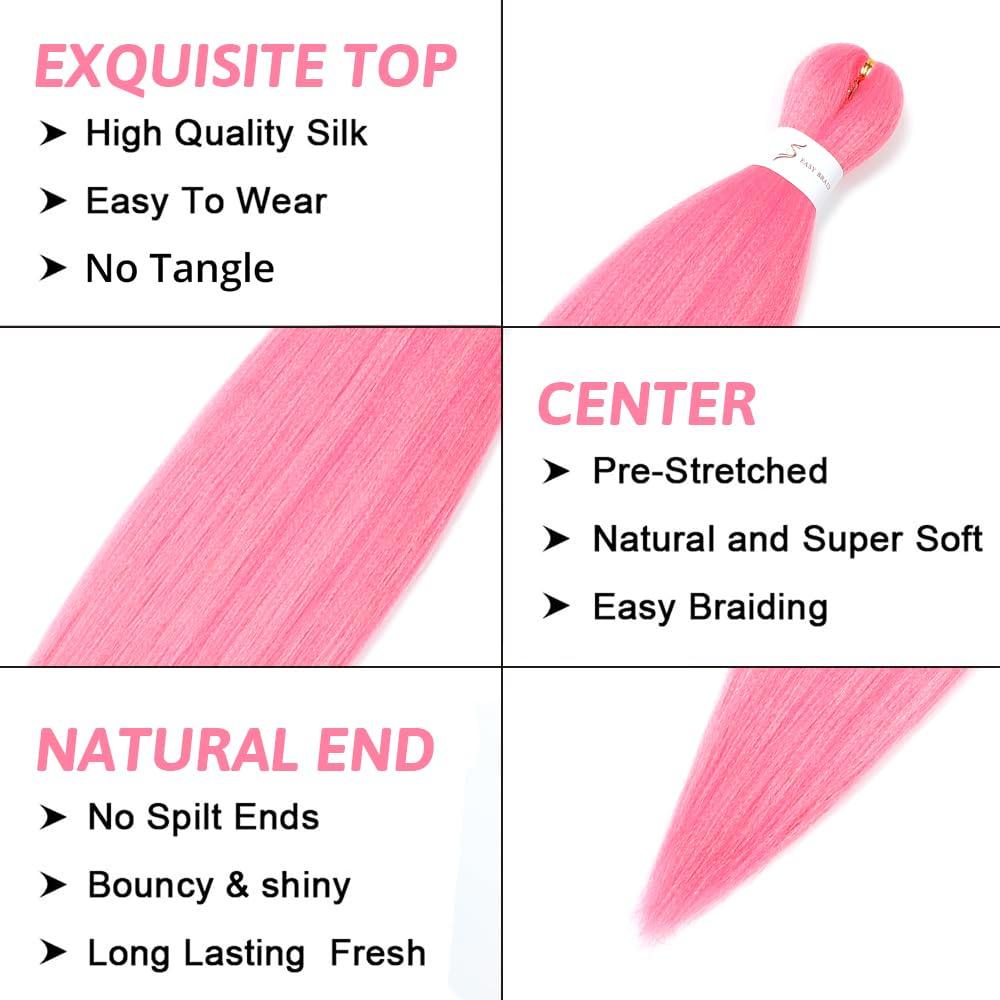 imageBraiding Hair Pre Stretched 24 inch 8 Packs Natural Black Easy Braid Synthetic Professional Soft Yaki TextureNo Itch Hot Water Setting Hair Extensions for Braids 24in1BPink