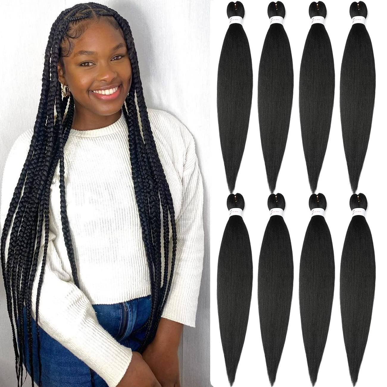 imageBraiding Hair Pre Stretched 24 inch 8 Packs Natural Black Easy Braid Synthetic Professional Soft Yaki TextureNo Itch Hot Water Setting Hair Extensions for Braids 24in1B1B