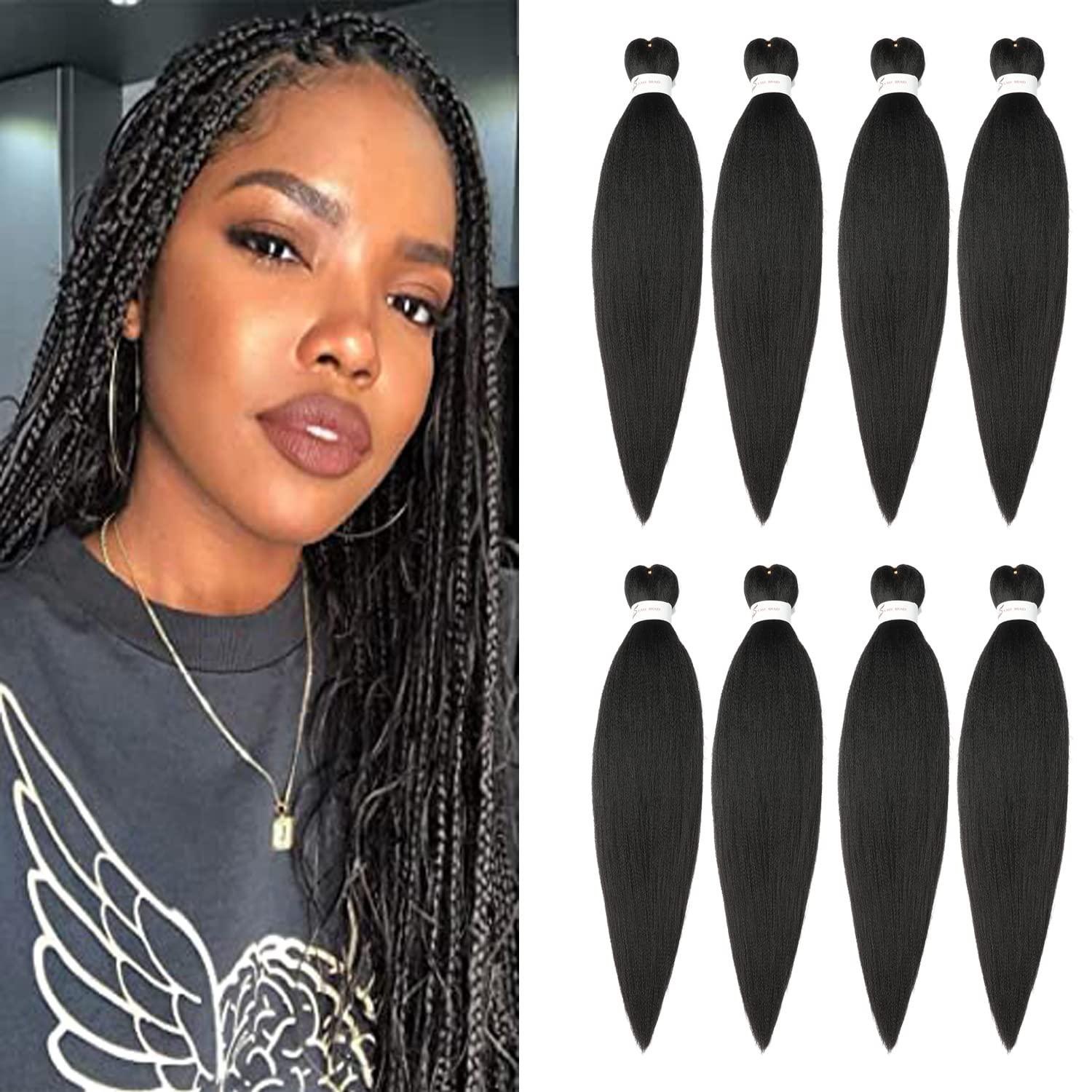 imageBraiding Hair Pre Stretched 24 inch 8 Packs Natural Black Easy Braid Synthetic Professional Soft Yaki TextureNo Itch Hot Water Setting Hair Extensions for Braids 24in1B2