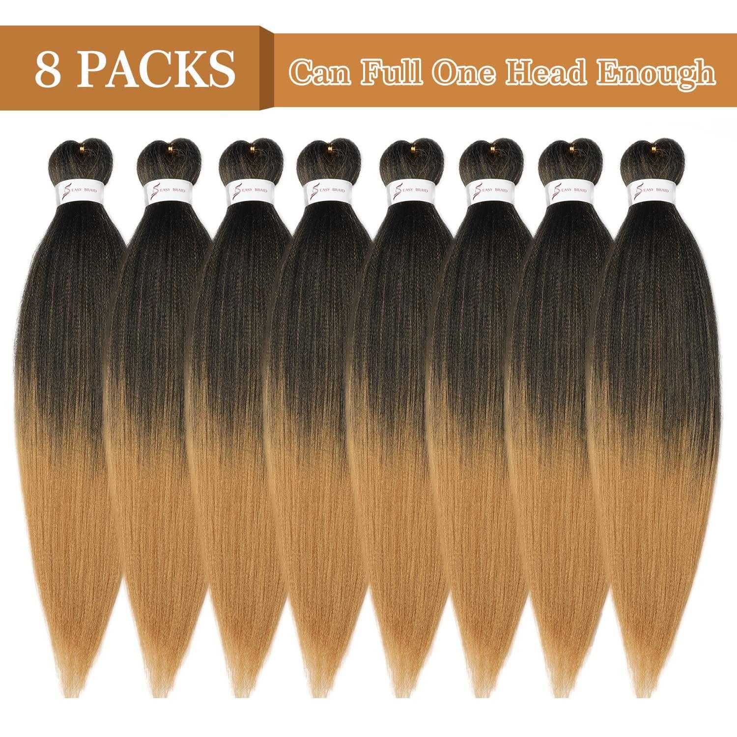 imageBraiding Hair Pre Stretched 24 inch 8 Packs Natural Black Easy Braid Synthetic Professional Soft Yaki TextureNo Itch Hot Water Setting Hair Extensions for Braids 24in1B1B27