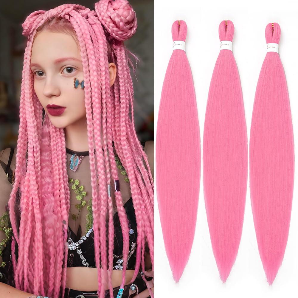 imageBraiding Hair Pre Stretched 24 inch 8 Packs Natural Black Easy Braid Synthetic Professional Soft Yaki TextureNo Itch Hot Water Setting Hair Extensions for Braids 24in1BPink