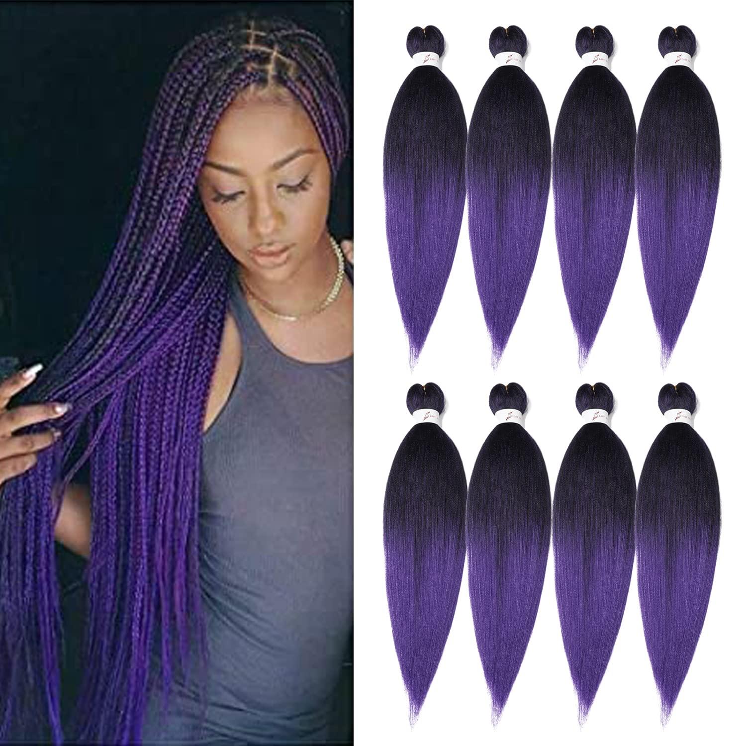 imageBraiding Hair Pre Stretched 24 inch 8 Packs Natural Black Easy Braid Synthetic Professional Soft Yaki TextureNo Itch Hot Water Setting Hair Extensions for Braids 24in1B1BPurple
