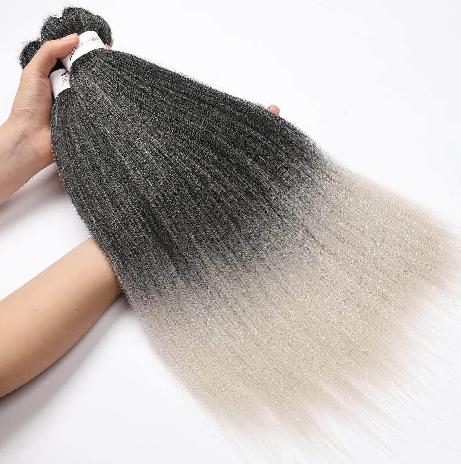 imageBraiding Hair Pre Stretched 24 inch 8 Packs Natural Black Easy Braid Synthetic Professional Soft Yaki TextureNo Itch Hot Water Setting Hair Extensions for Braids 24in1B1BSilver