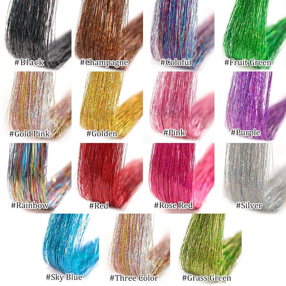 imageSilver Hair Tinsel 12Pcs Clip in Hair Tinsel Kit 205 Inch Fairy Hair Tinsel Kit Heat Resistant Silver Hair Accessories Glitter Hair Extensions for Christmas Halloween Cosplay PartyPink