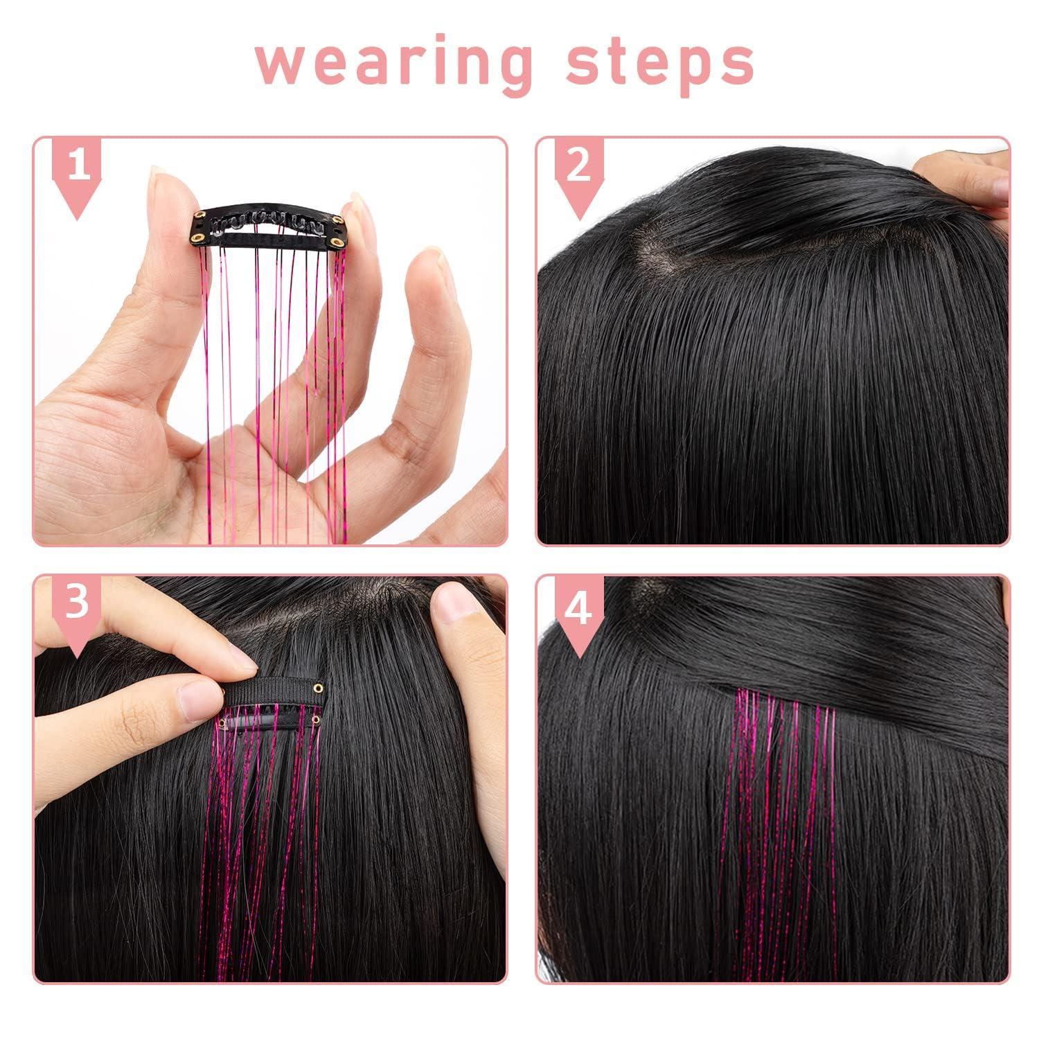 imageSilver Hair Tinsel 12Pcs Clip in Hair Tinsel Kit 205 Inch Fairy Hair Tinsel Kit Heat Resistant Silver Hair Accessories Glitter Hair Extensions for Christmas Halloween Cosplay PartySapphire blue