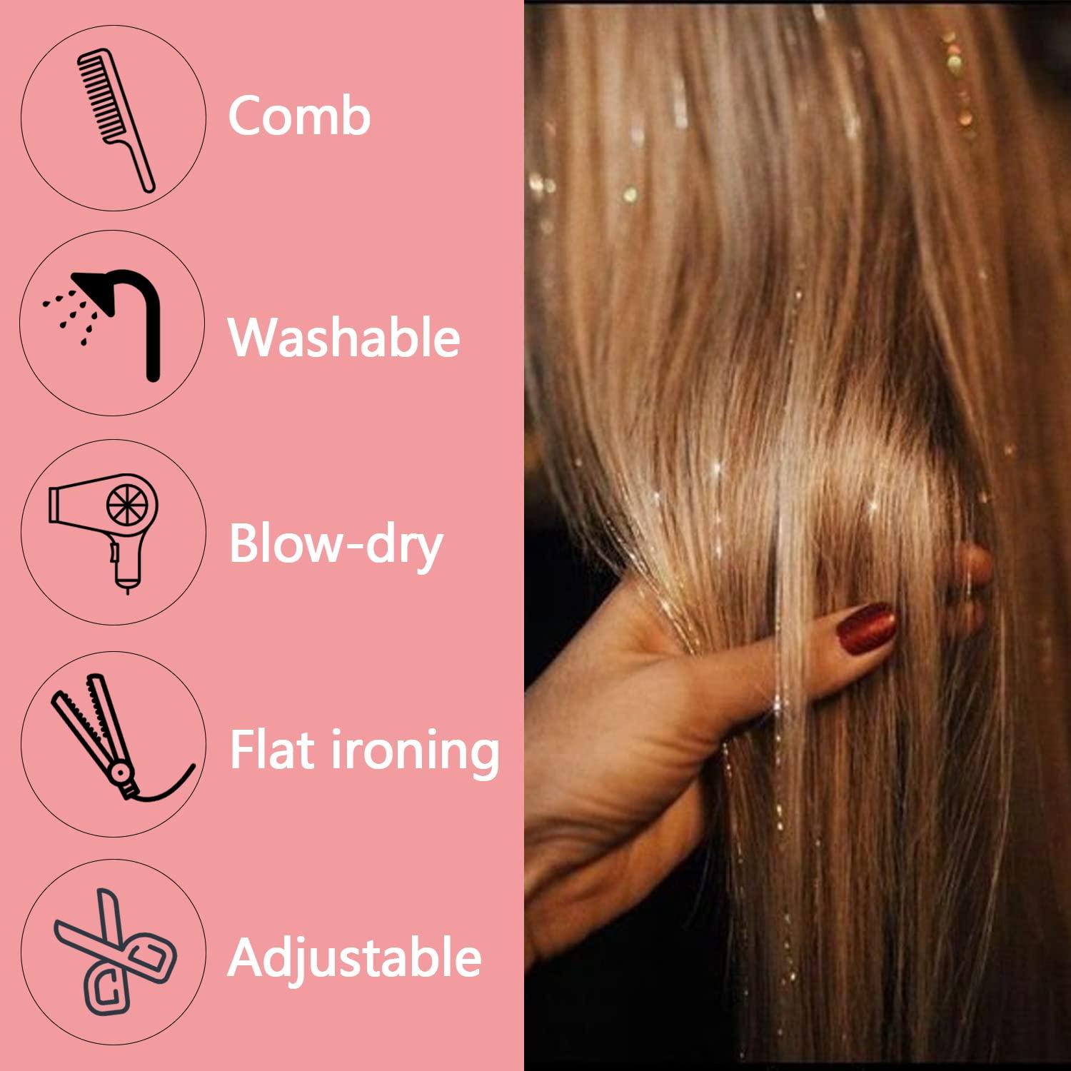 imageSilver Hair Tinsel 12Pcs Clip in Hair Tinsel Kit 205 Inch Fairy Hair Tinsel Kit Heat Resistant Silver Hair Accessories Glitter Hair Extensions for Christmas Halloween Cosplay PartySapphire blue