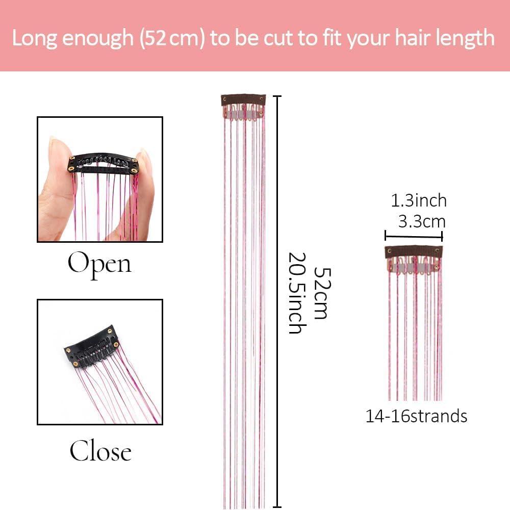 imageSilver Hair Tinsel 12Pcs Clip in Hair Tinsel Kit 205 Inch Fairy Hair Tinsel Kit Heat Resistant Silver Hair Accessories Glitter Hair Extensions for Christmas Halloween Cosplay PartySilver