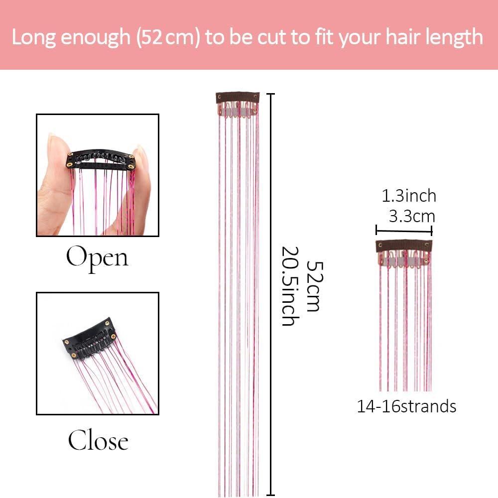 imageSilver Hair Tinsel 12Pcs Clip in Hair Tinsel Kit 205 Inch Fairy Hair Tinsel Kit Heat Resistant Silver Hair Accessories Glitter Hair Extensions for Christmas Halloween Cosplay PartySky Blue
