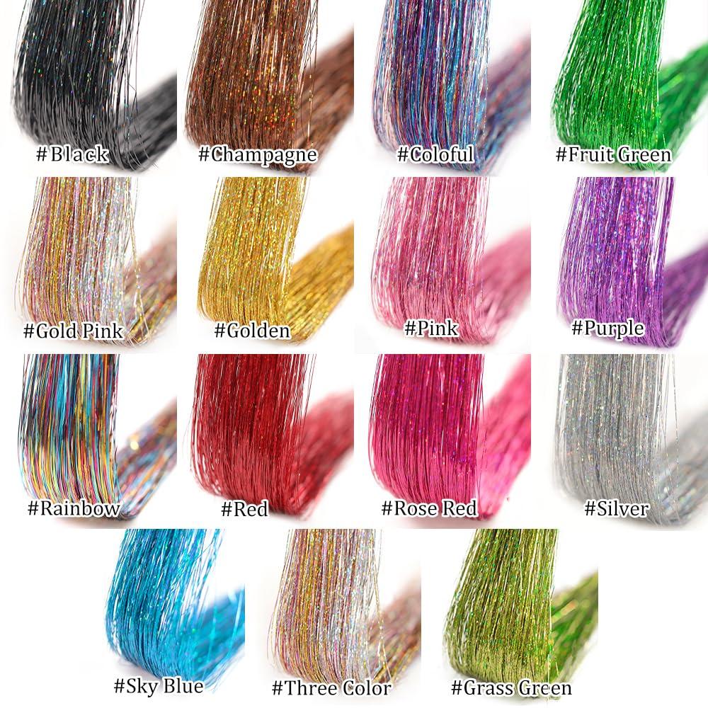 imageSilver Hair Tinsel 12Pcs Clip in Hair Tinsel Kit 205 Inch Fairy Hair Tinsel Kit Heat Resistant Silver Hair Accessories Glitter Hair Extensions for Christmas Halloween Cosplay PartyChampagne