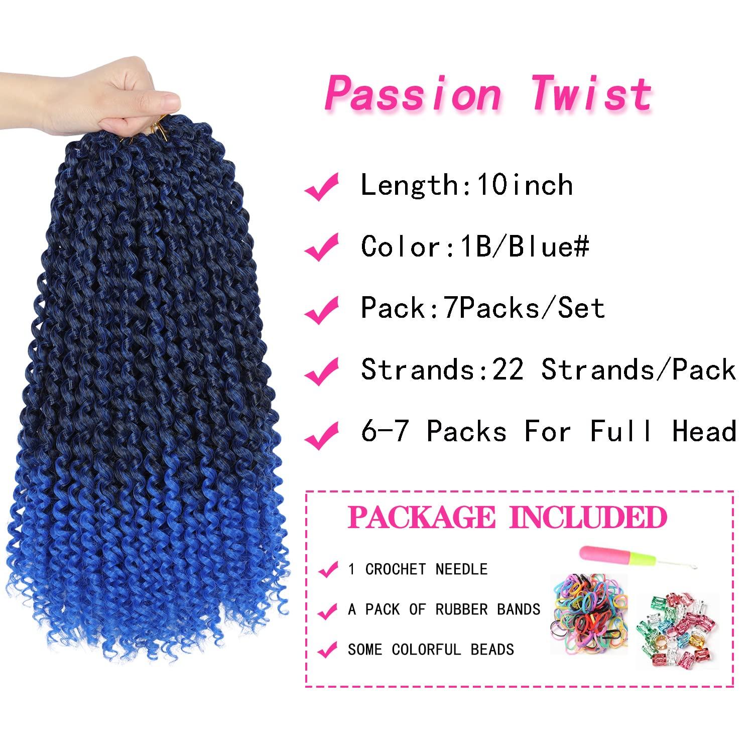 imageUbeleco Passion Twist Hair 18 Inch 6 Packs x22 strands pack132 Strands Full Head Water Wave Crochet Hair Long Curly Braiding Hair Spring Twist Braids Hair Extensions for Black Women1BBlue