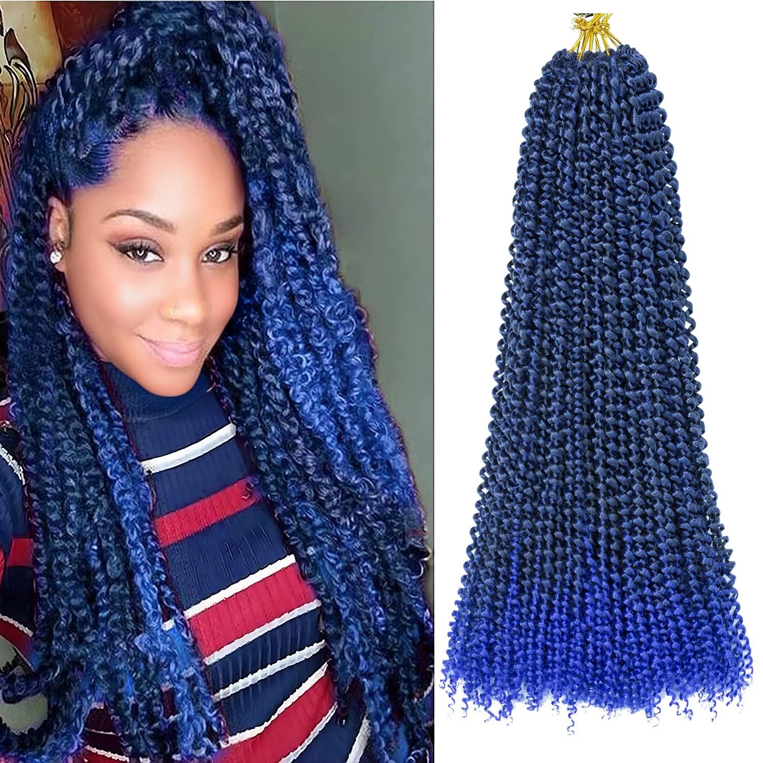 imageUbeleco Passion Twist Hair 18 Inch 6 Packs x22 strands pack132 Strands Full Head Water Wave Crochet Hair Long Curly Braiding Hair Spring Twist Braids Hair Extensions for Black Women1BBlue
