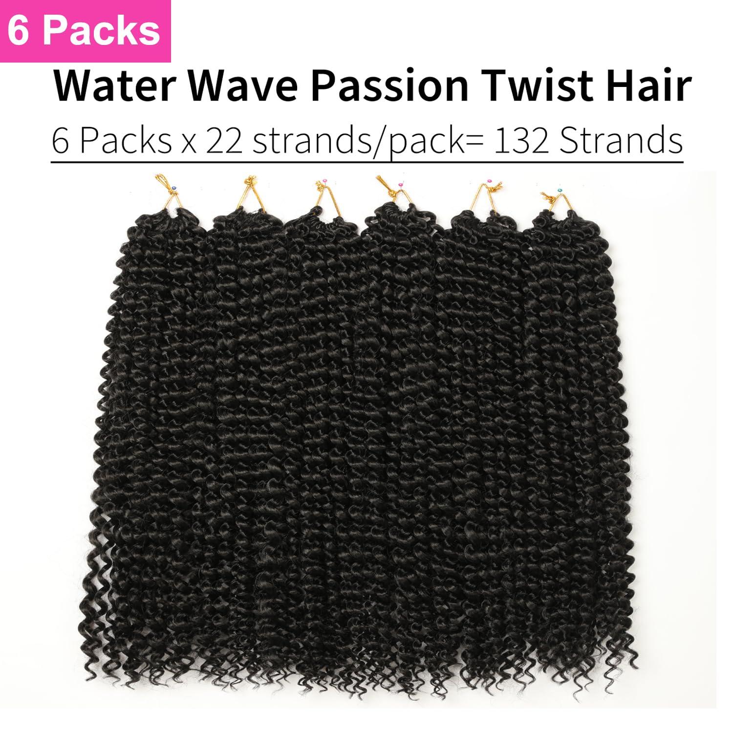 imageUbeleco Passion Twist Hair 18 Inch 6 Packs x22 strands pack132 Strands Full Head Water Wave Crochet Hair Long Curly Braiding Hair Spring Twist Braids Hair Extensions for Black Women1B