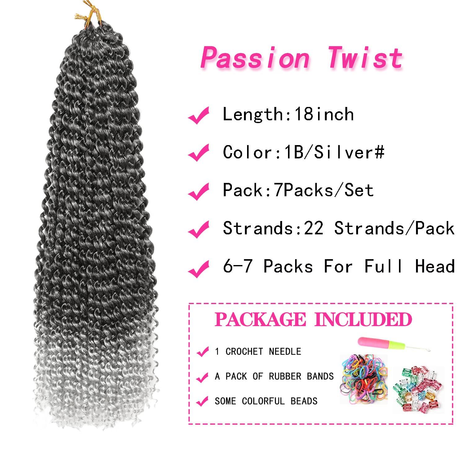 imageUbeleco Passion Twist Hair 18 Inch 6 Packs x22 strands pack132 Strands Full Head Water Wave Crochet Hair Long Curly Braiding Hair Spring Twist Braids Hair Extensions for Black Women1BGray