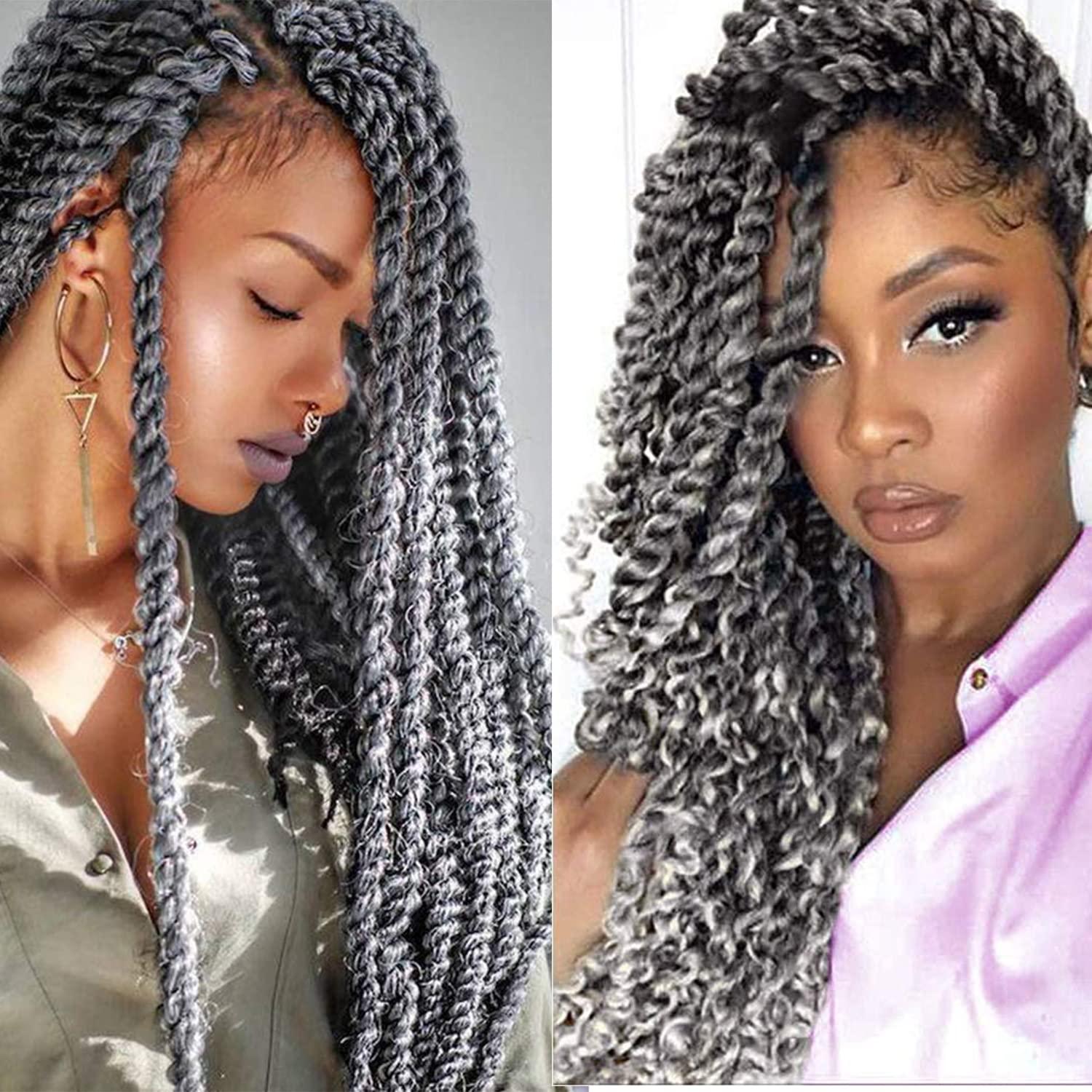 imageUbeleco Passion Twist Hair 18 Inch 6 Packs x22 strands pack132 Strands Full Head Water Wave Crochet Hair Long Curly Braiding Hair Spring Twist Braids Hair Extensions for Black Women1BGray